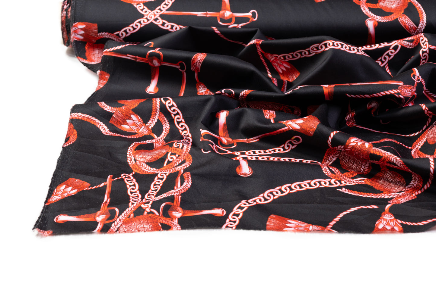 Ratti - Equestrian Rope Print Italian Cotton Sateen - Black / Red