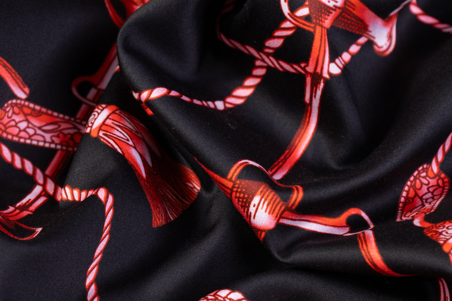 Ratti - Equestrian Rope Print Italian Cotton Sateen - Black / Red