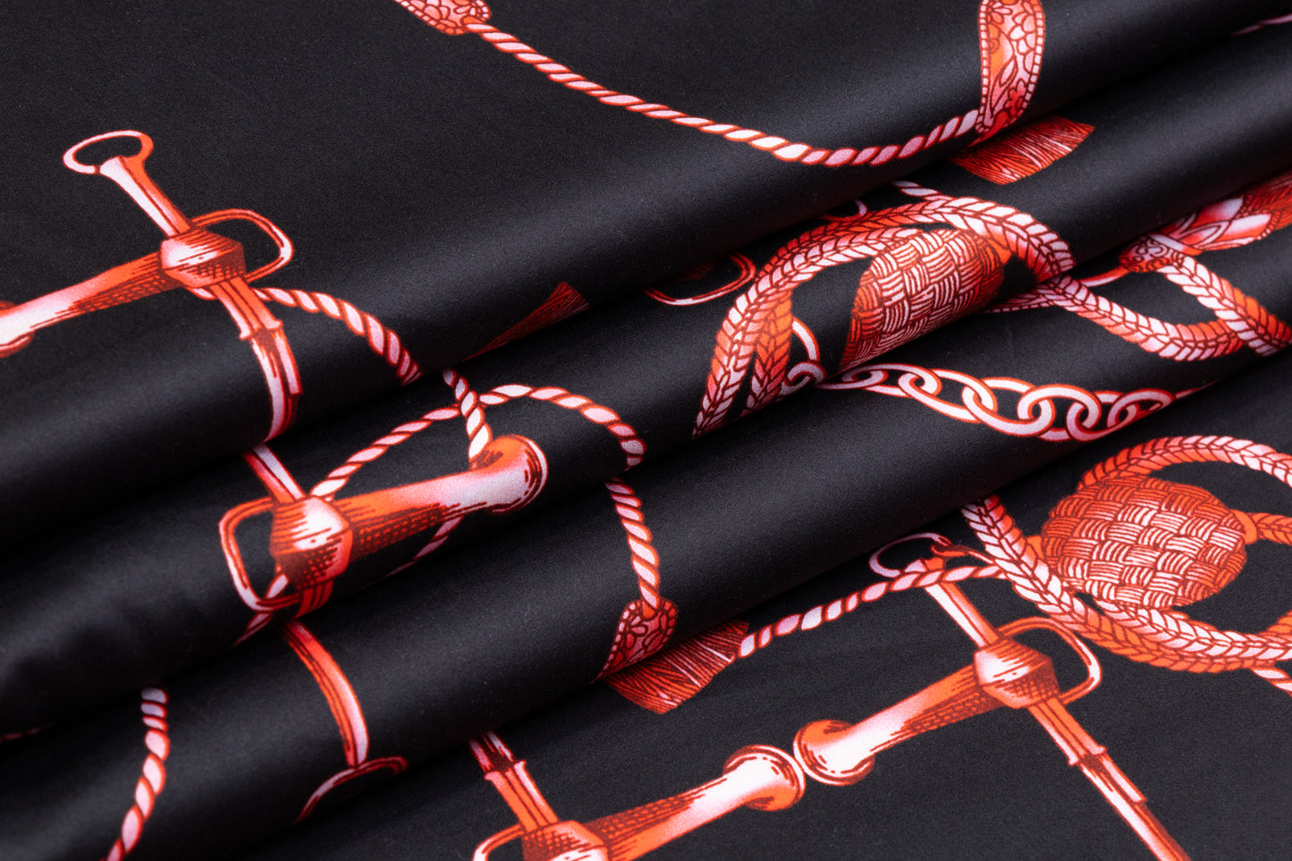 Ratti - Equestrian Rope Print Italian Cotton Sateen - Black / Red