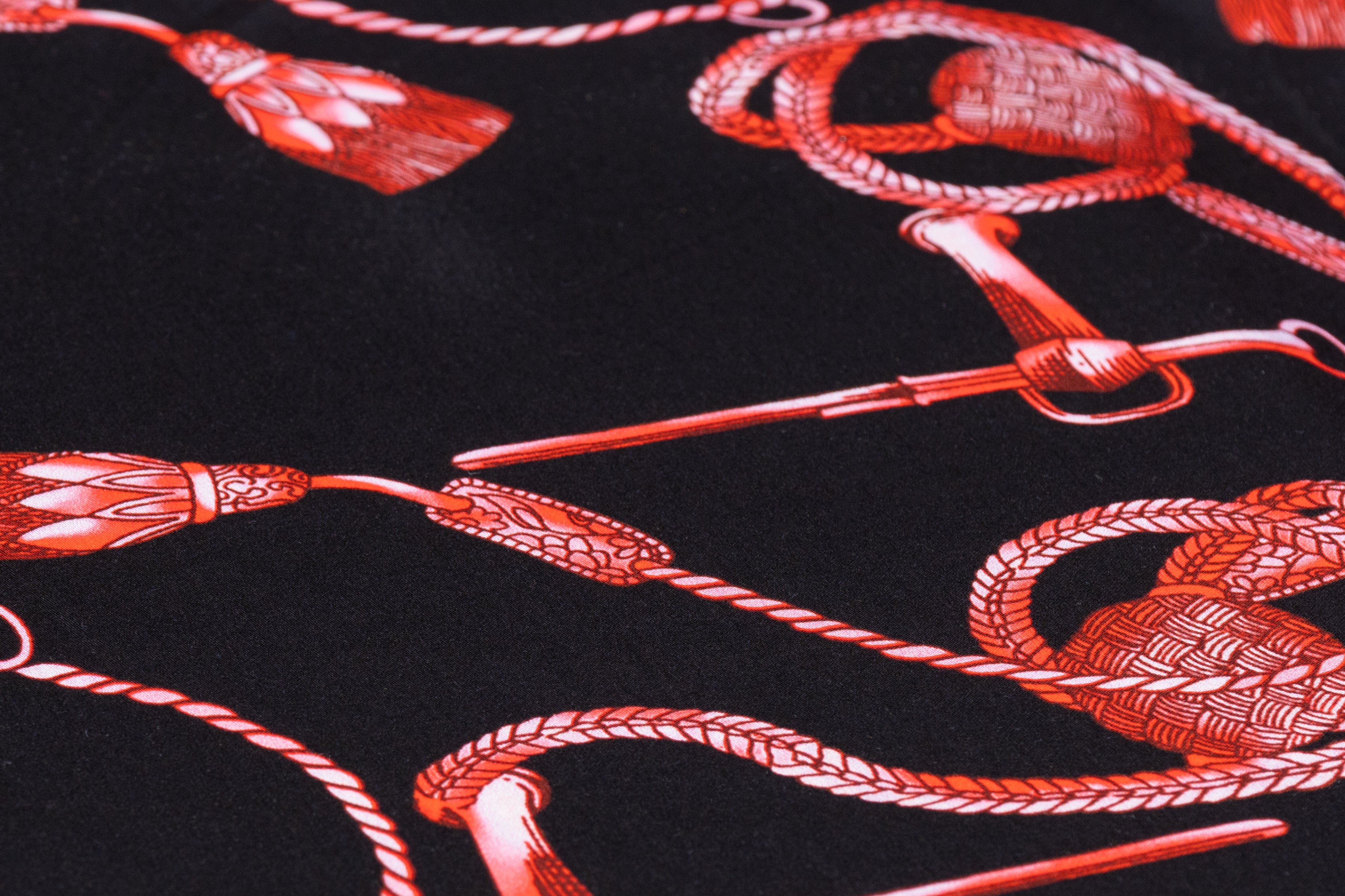 Ratti - Equestrian Rope Print Italian Cotton Sateen - Black / Red