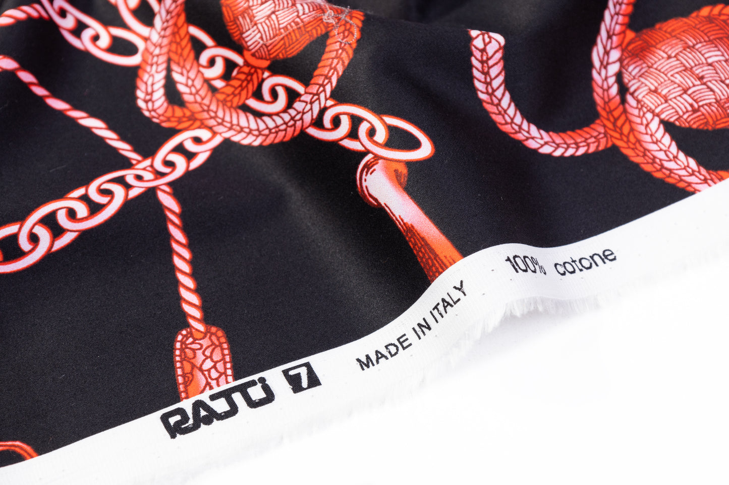 Ratti - Equestrian Rope Print Italian Cotton Sateen - Black / Red