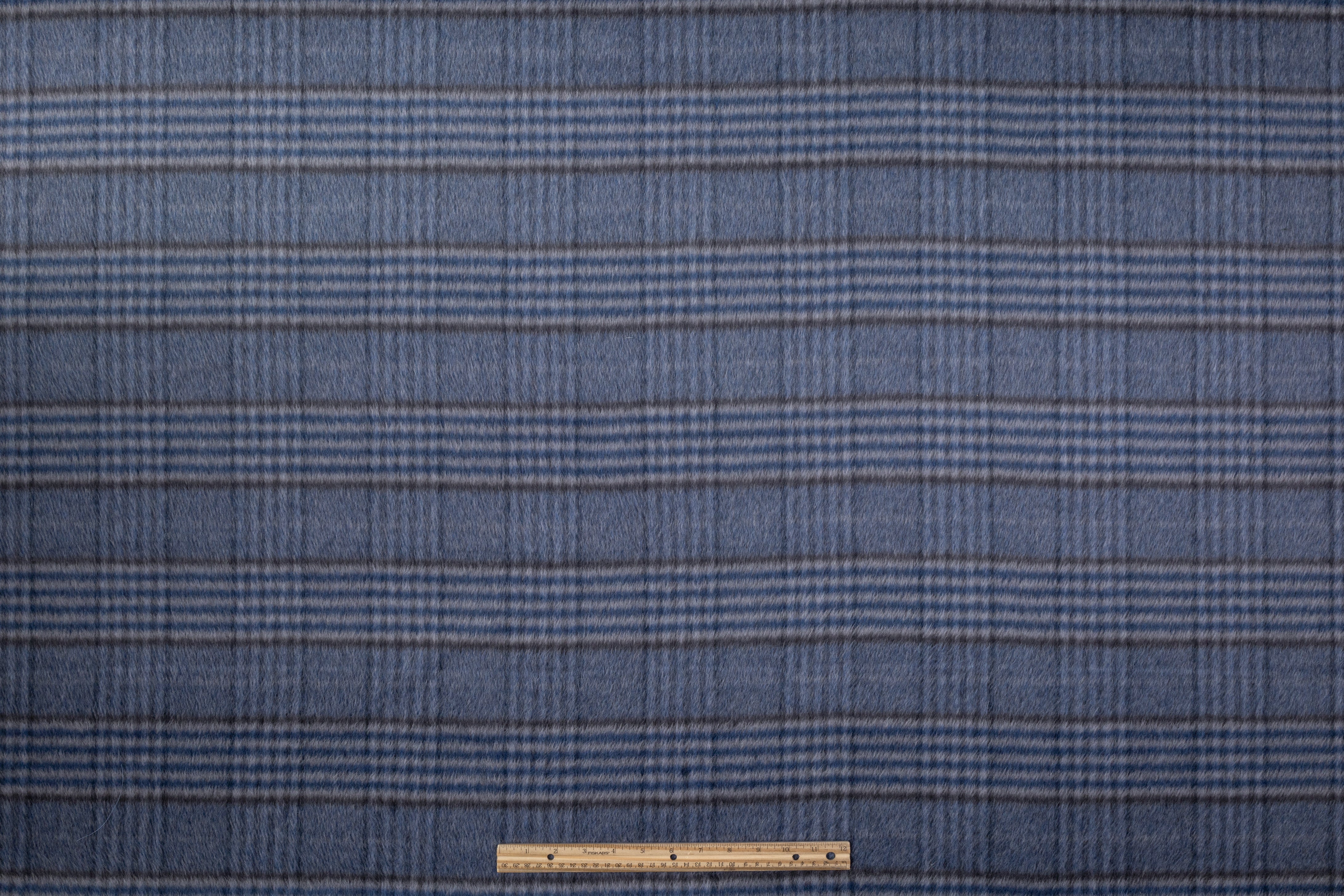 Checked Italian Baby Alpaca Coating - Blue