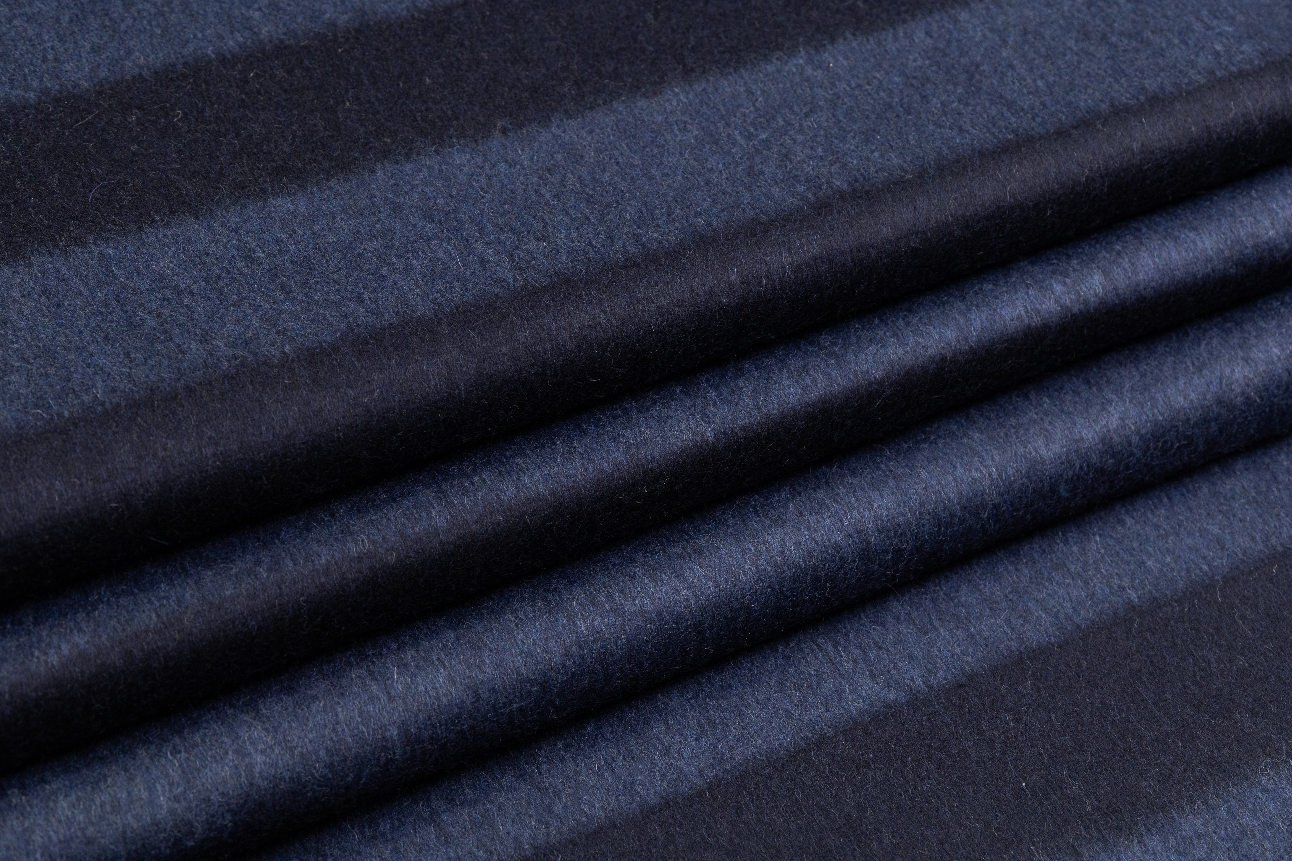 Striped Italian Wool Blend Coating - Navy