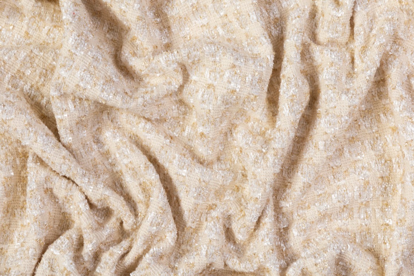 Metallic Italian Cotton Viscose Chenille Tweed - Cream / Gold
