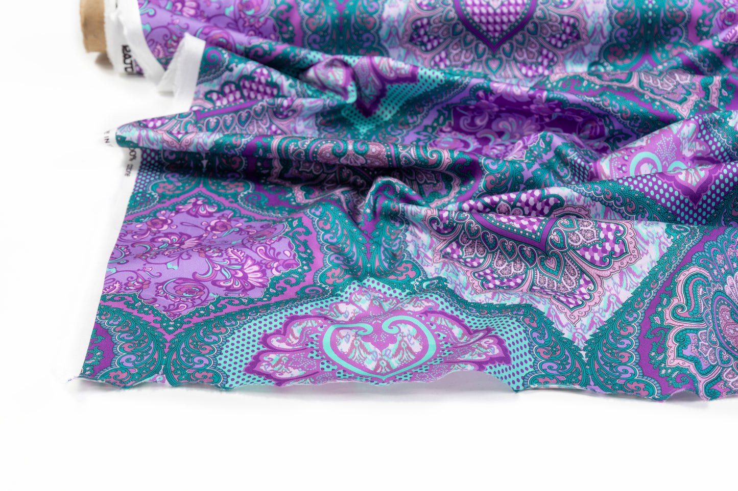 Ratti - Paisley Damask Italian Cotton Sateen - Emerald Green / Purple