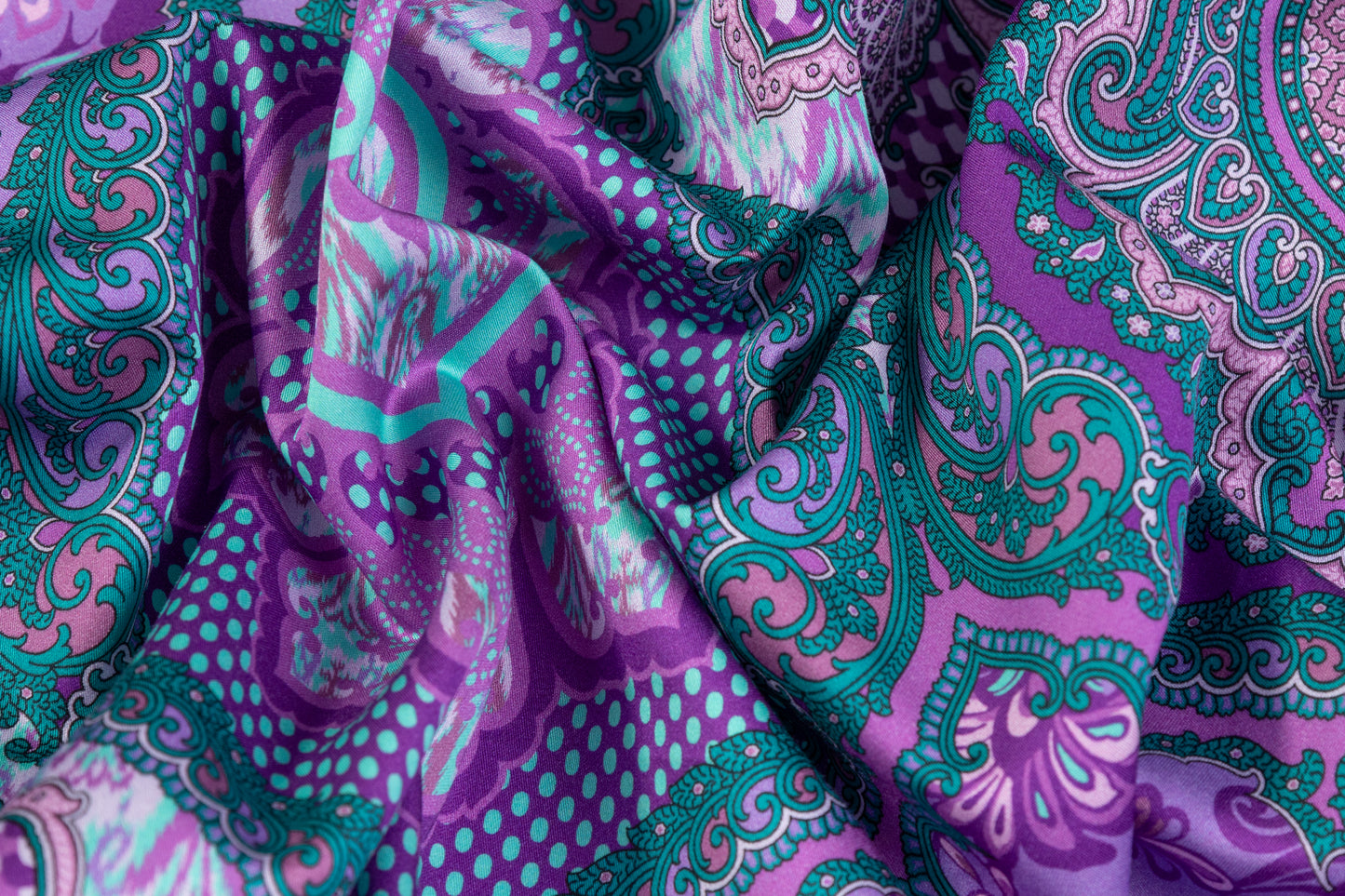 Ratti - Paisley Damask Italian Cotton Sateen - Emerald Green / Purple