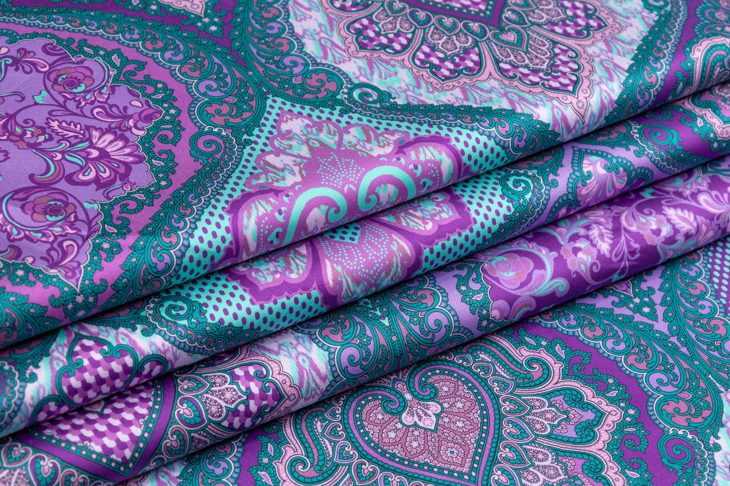 Ratti - Paisley Damask Italian Cotton Sateen - Emerald Green / Purple