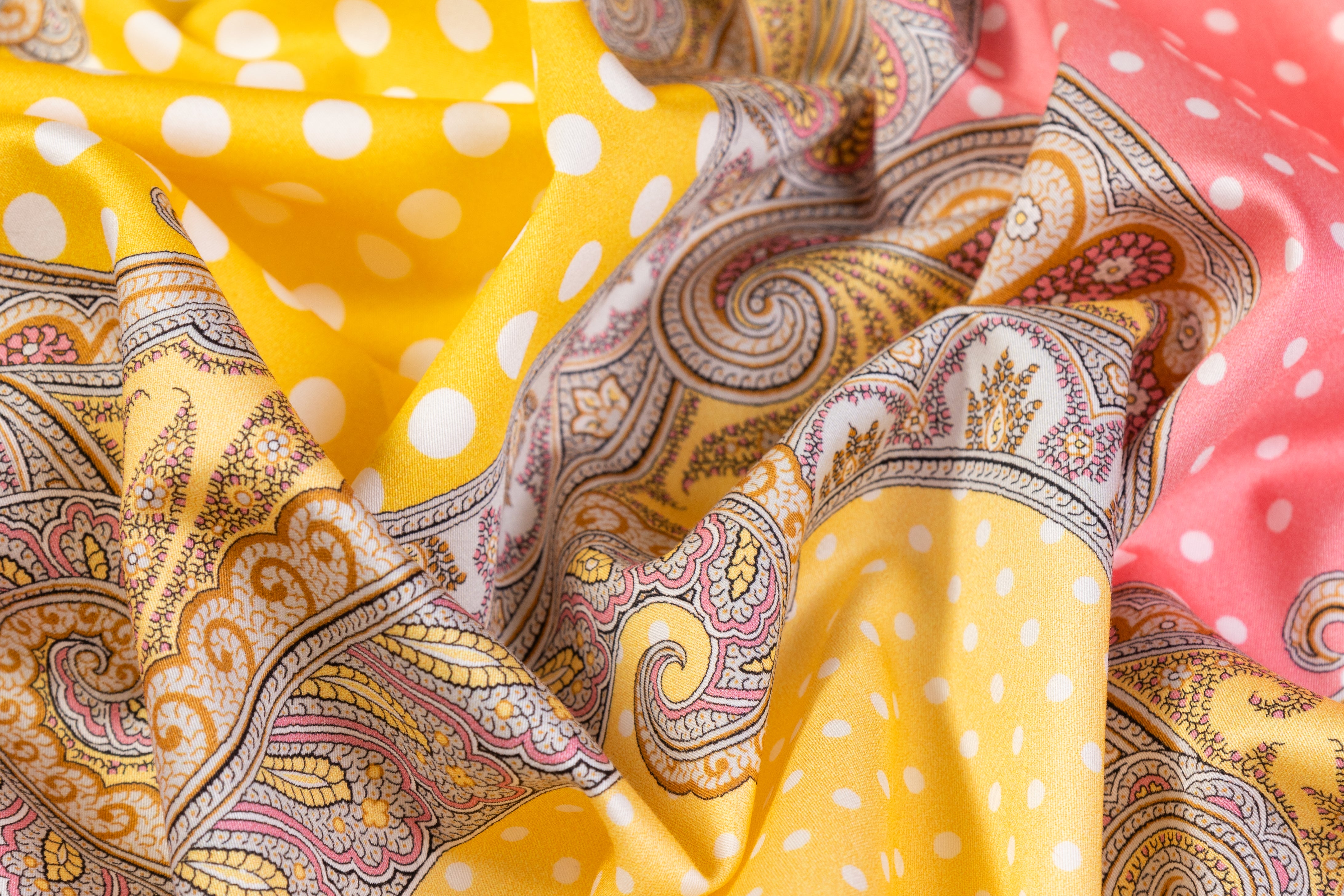 Emanuel Ungaro - Italian Polka Dot Paisley Cotton Sateen - Pink / Yellow / Gray