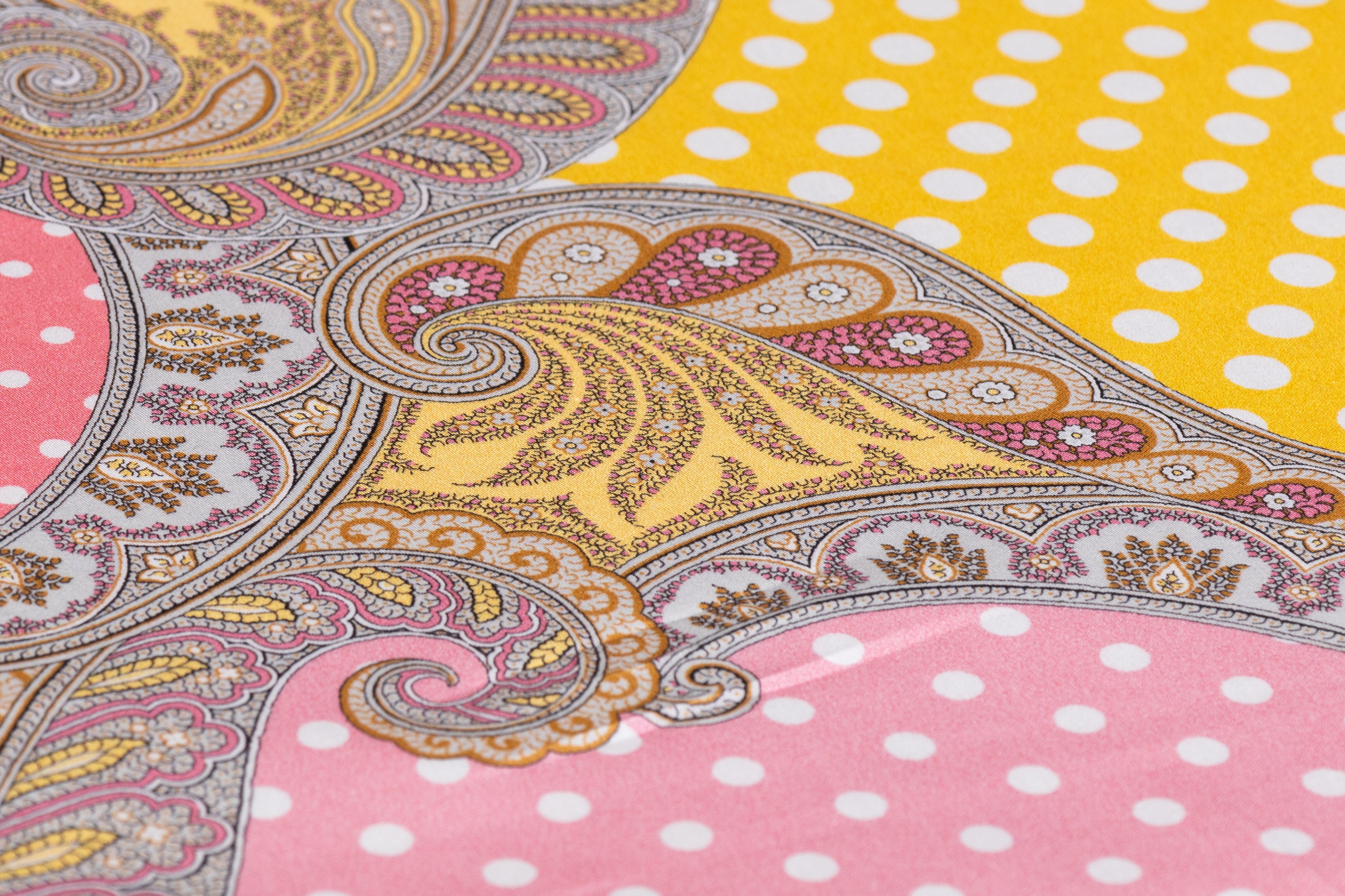Emanuel Ungaro - Italian Polka Dot Paisley Cotton Sateen - Pink / Yellow / Gray