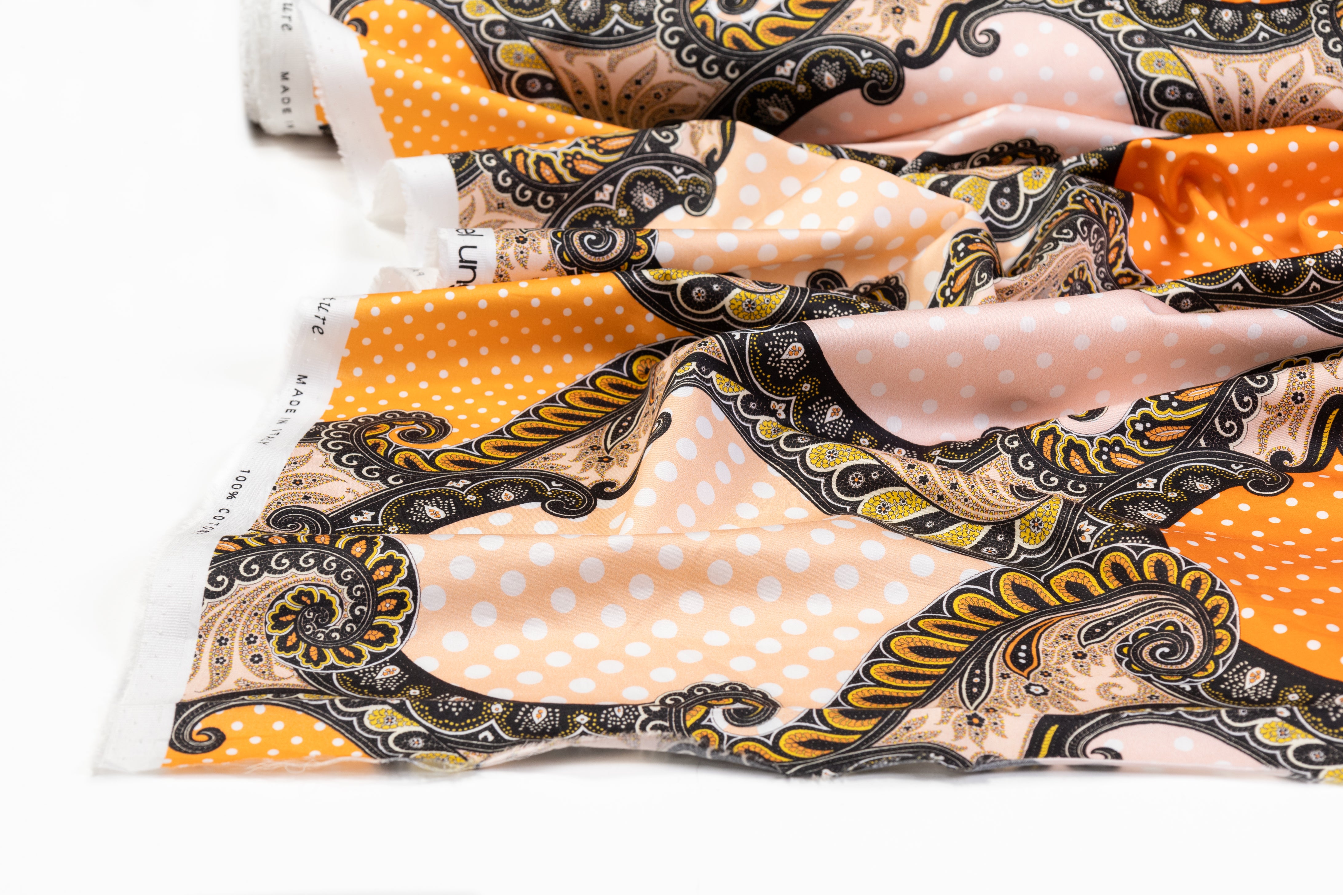 Emanuel Ungaro - Italian Polka Dot Paisley Cotton Sateen - Orange / Peach / Black
