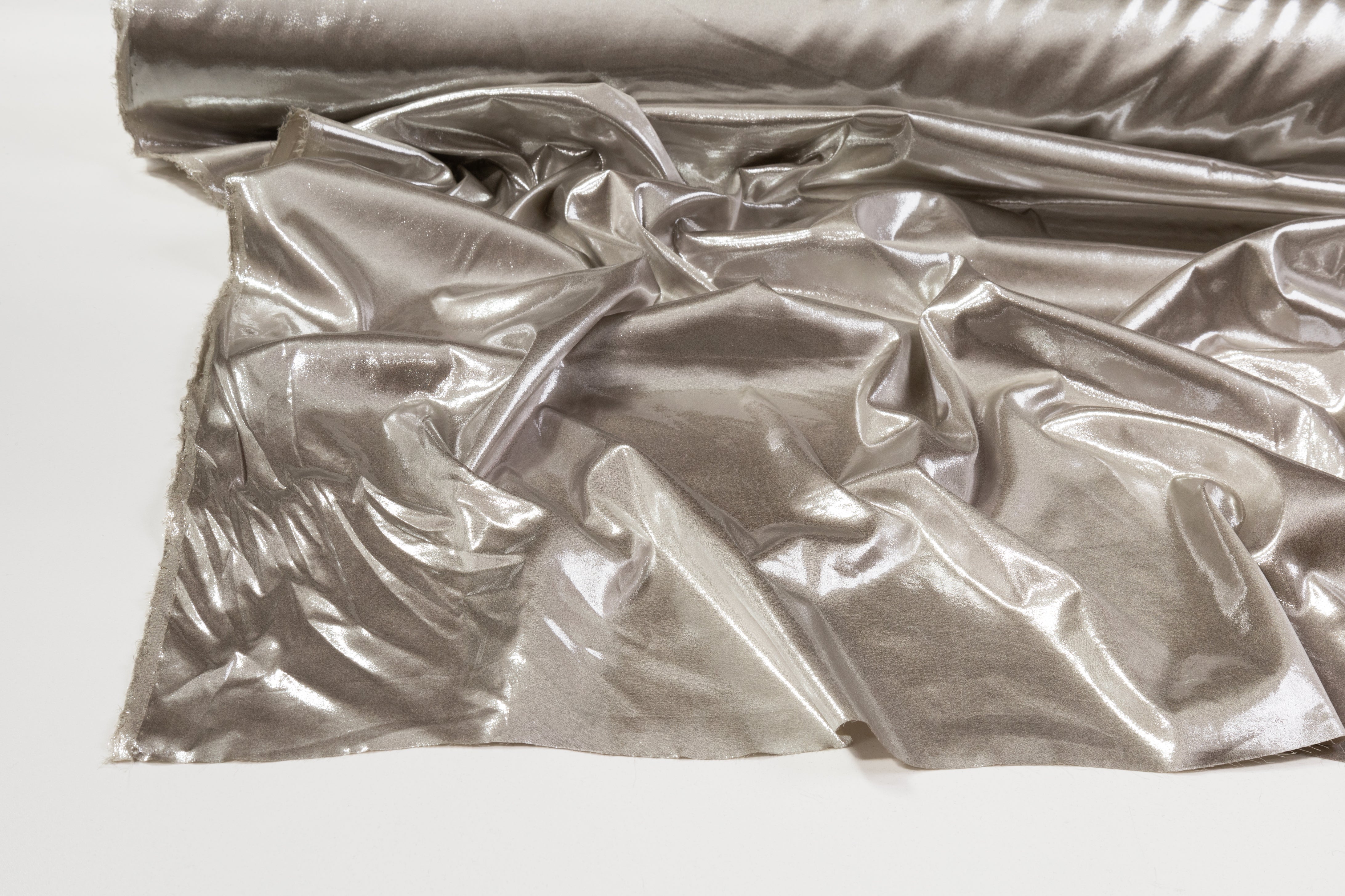 Laminated Italian Silk Charmeuse - Silver / Taupe