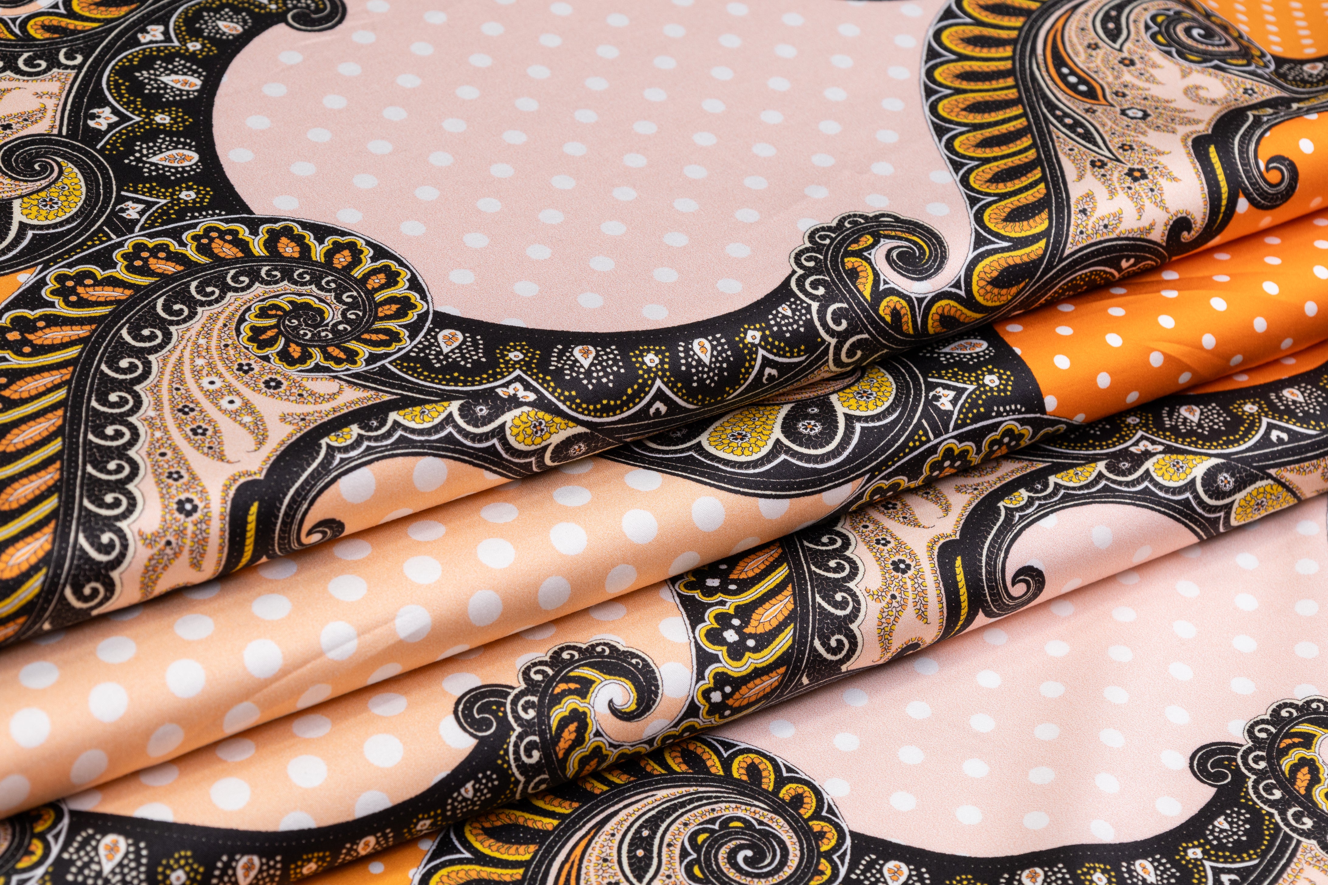 Emanuel Ungaro - Italian Polka Dot Paisley Cotton Sateen - Orange / Peach / Black