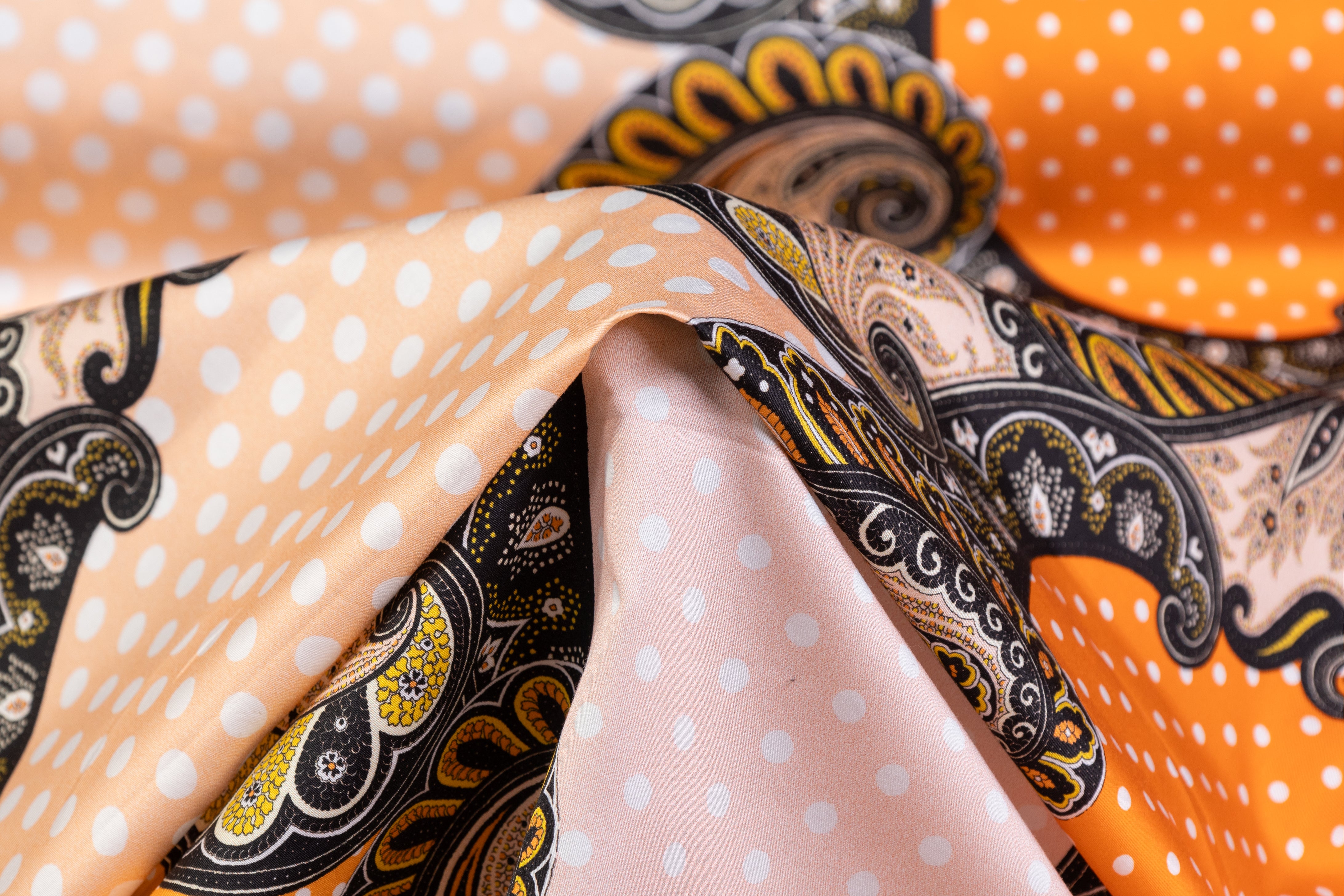 Emanuel Ungaro - Italian Polka Dot Paisley Cotton Sateen - Orange / Peach / Black