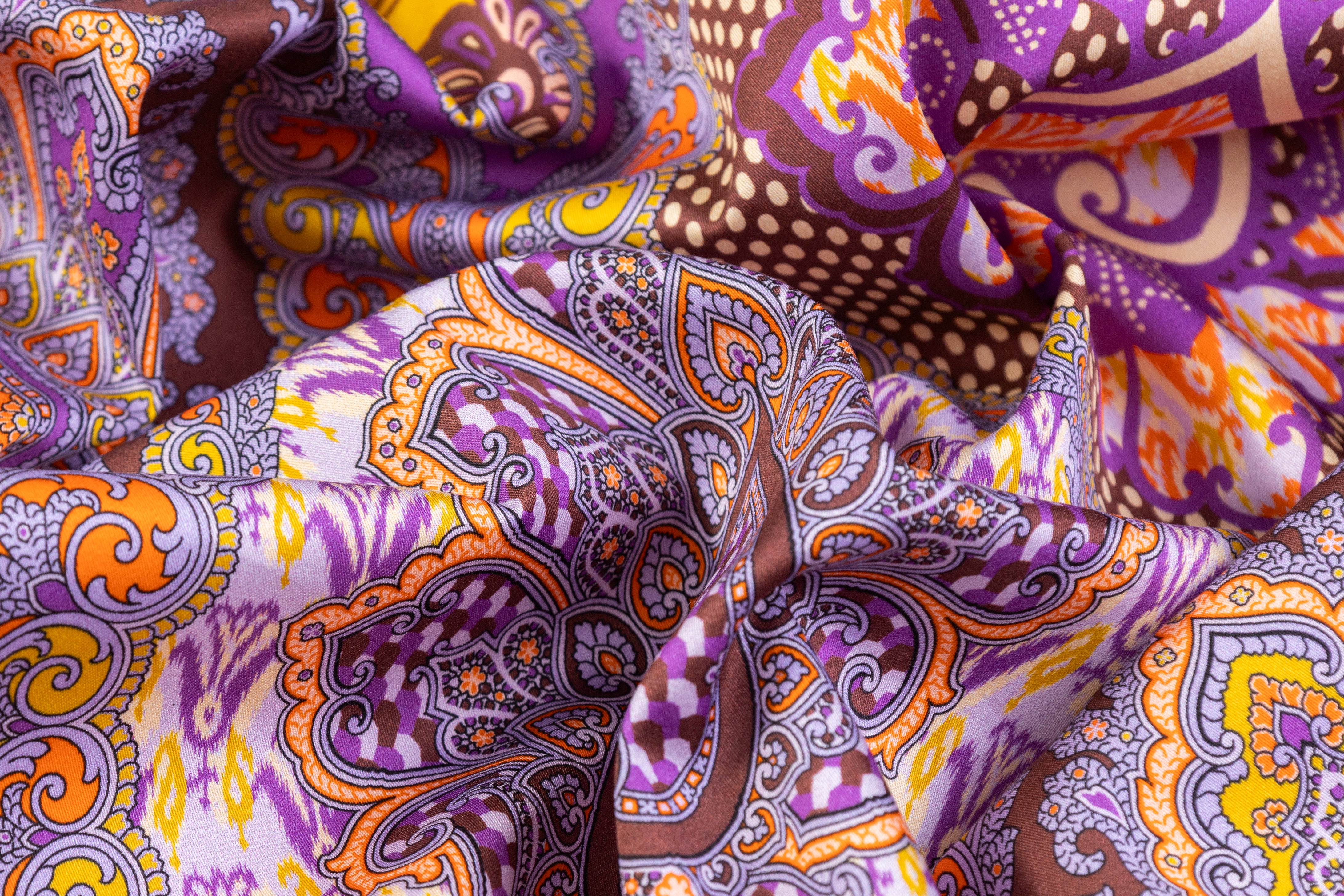 Ratti - Paisley Damask Italian Cotton Sateen - Purple / Brown / Gold