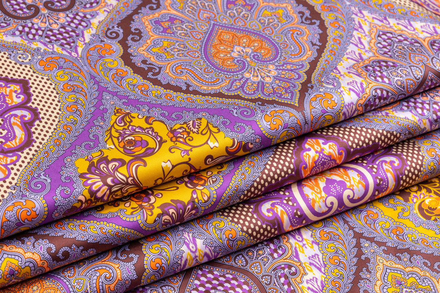 Ratti - Paisley Damask Italian Cotton Sateen - Purple / Brown / Gold
