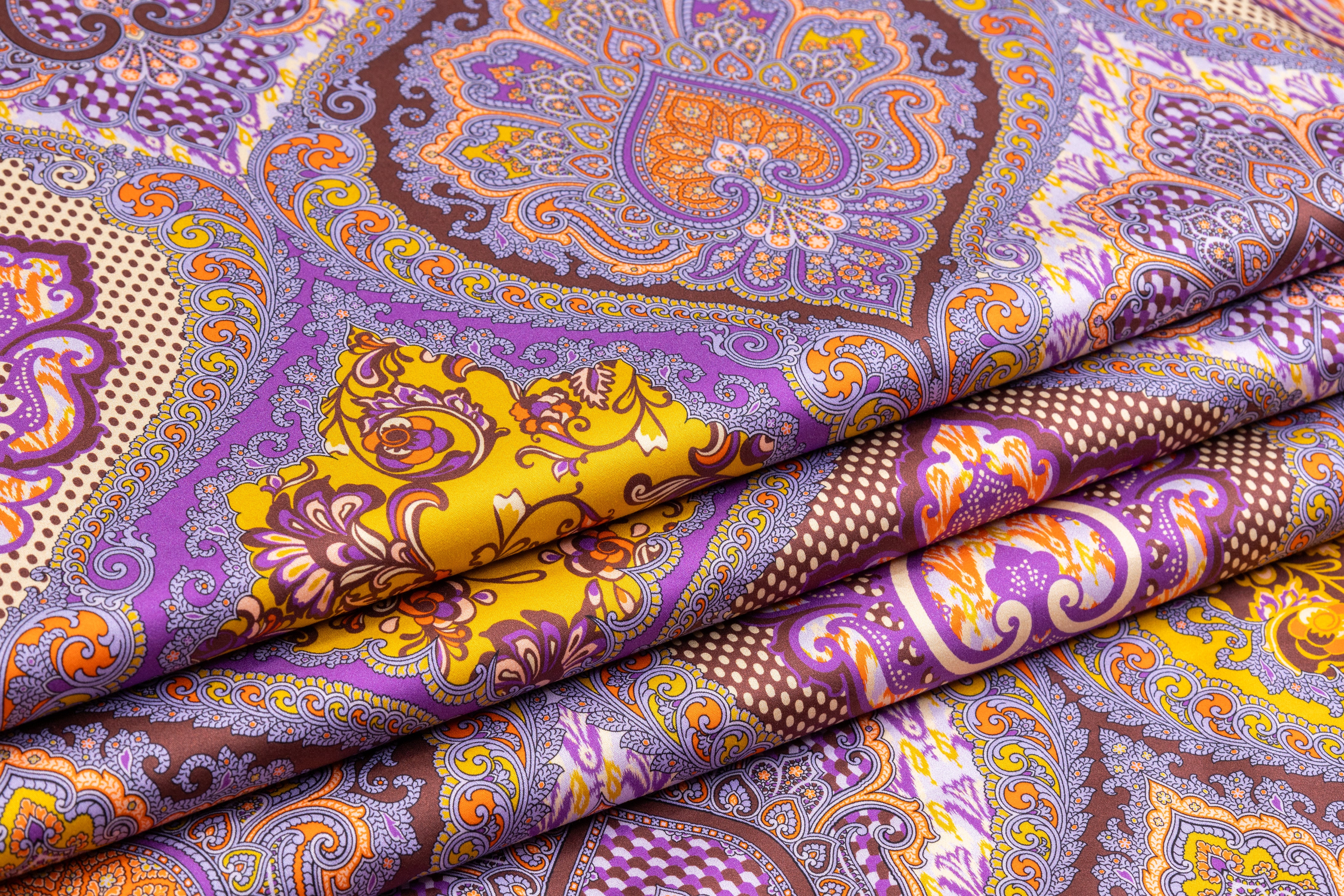 Ratti - Paisley Damask Italian Cotton Sateen - Purple / Brown / Gold