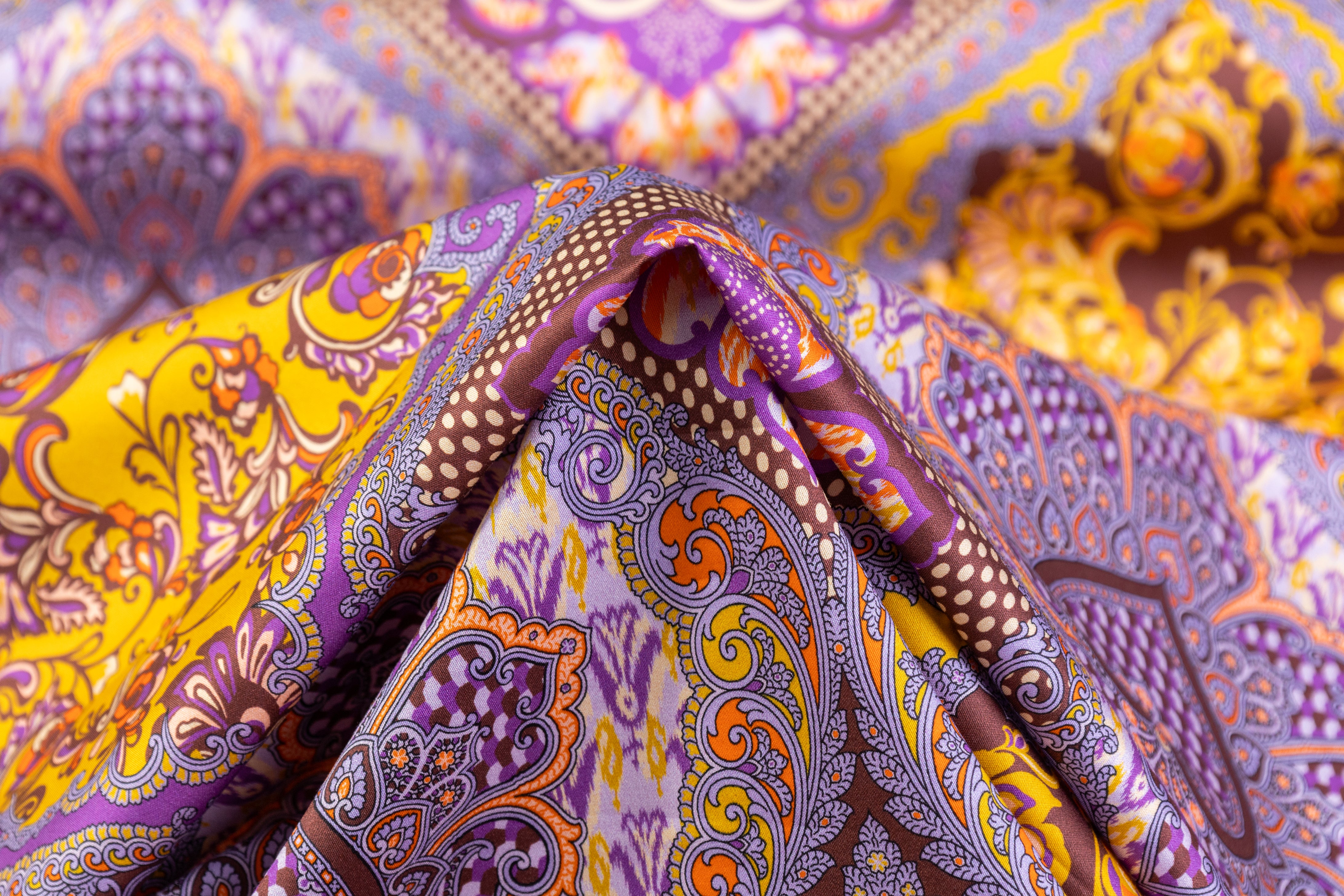 Ratti - Paisley Damask Italian Cotton Sateen - Purple / Brown / Gold