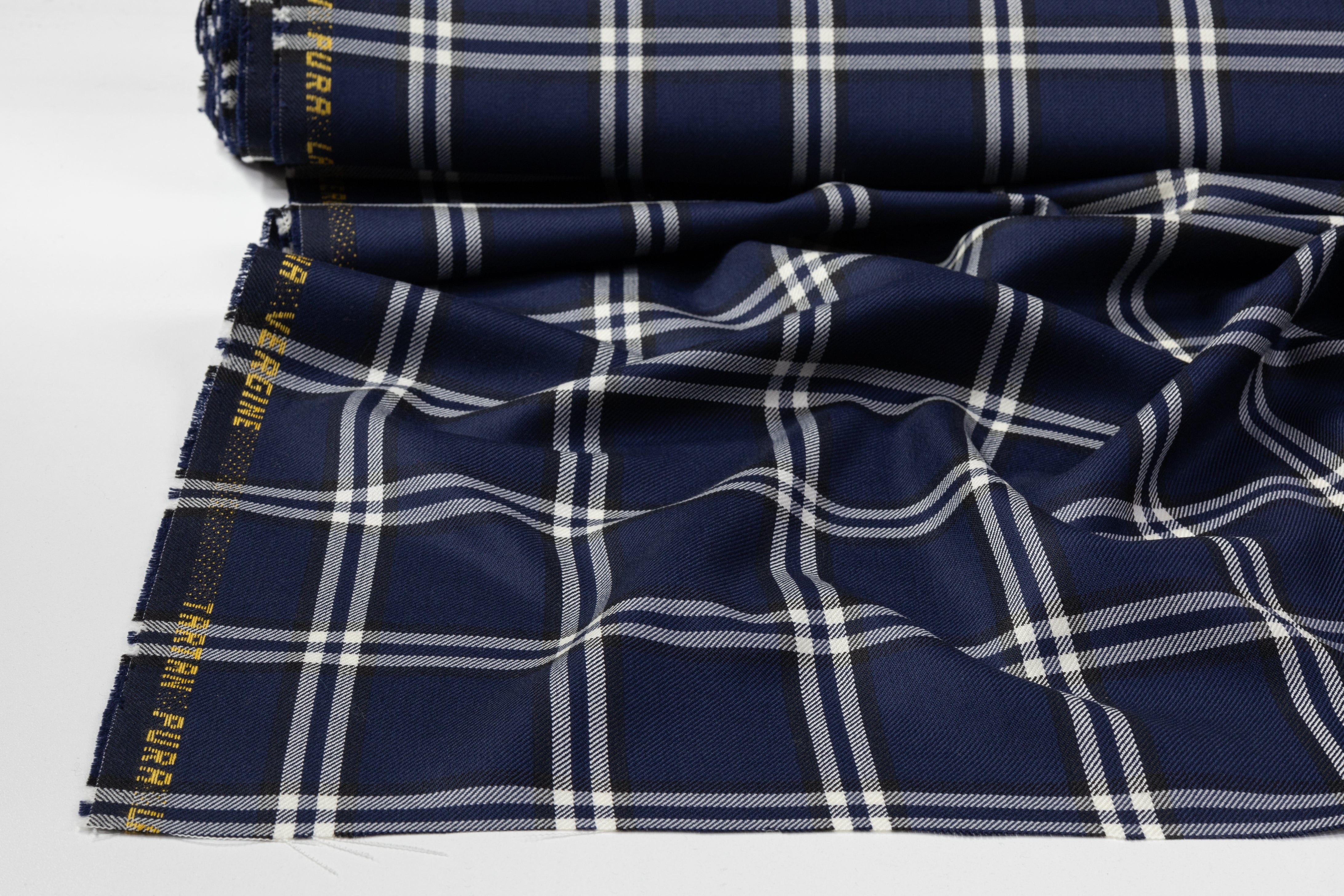 Tartan Italian Wool Suiting - Navy / White