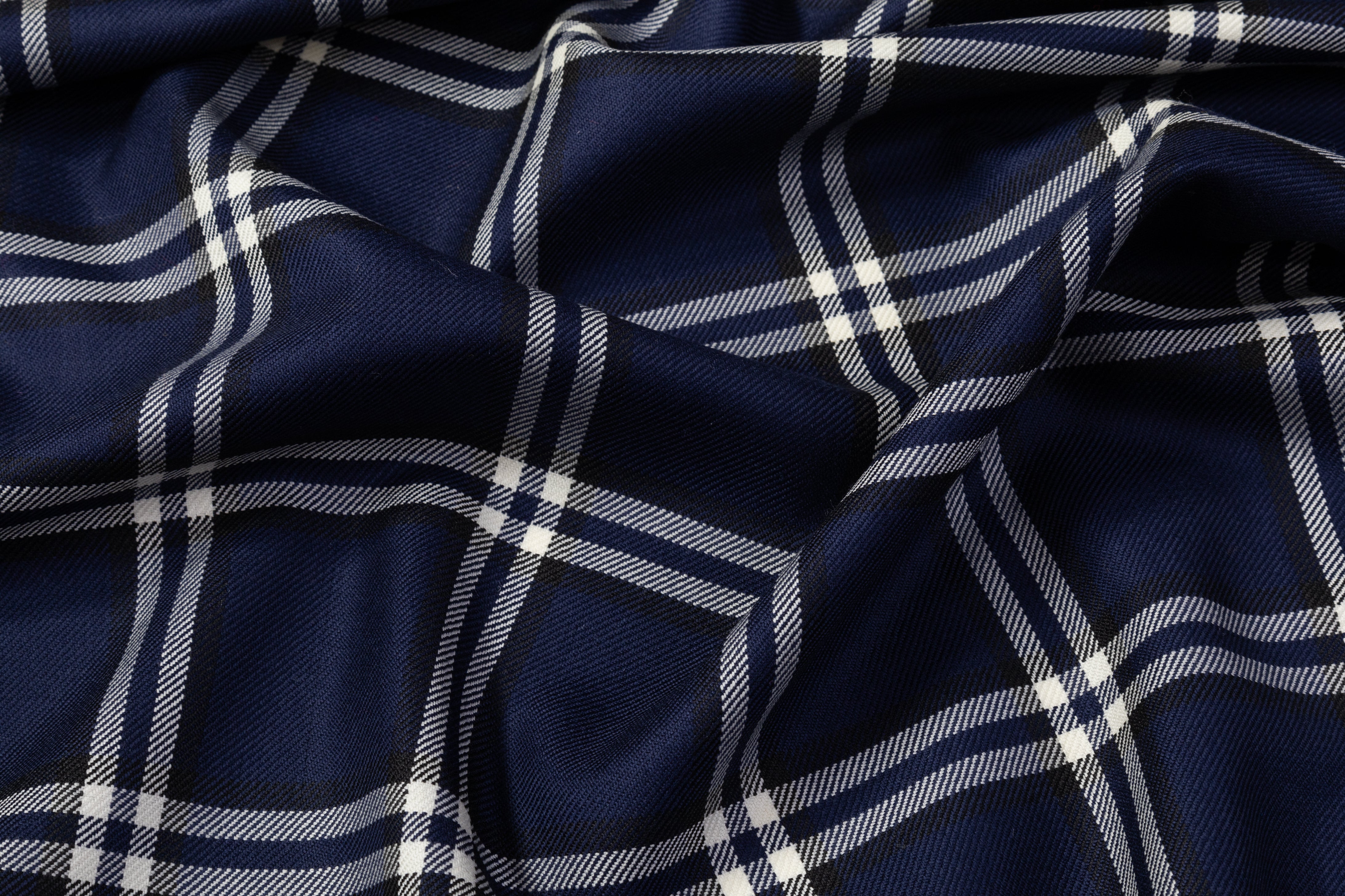 Tartan Italian Wool Suiting - Navy / White