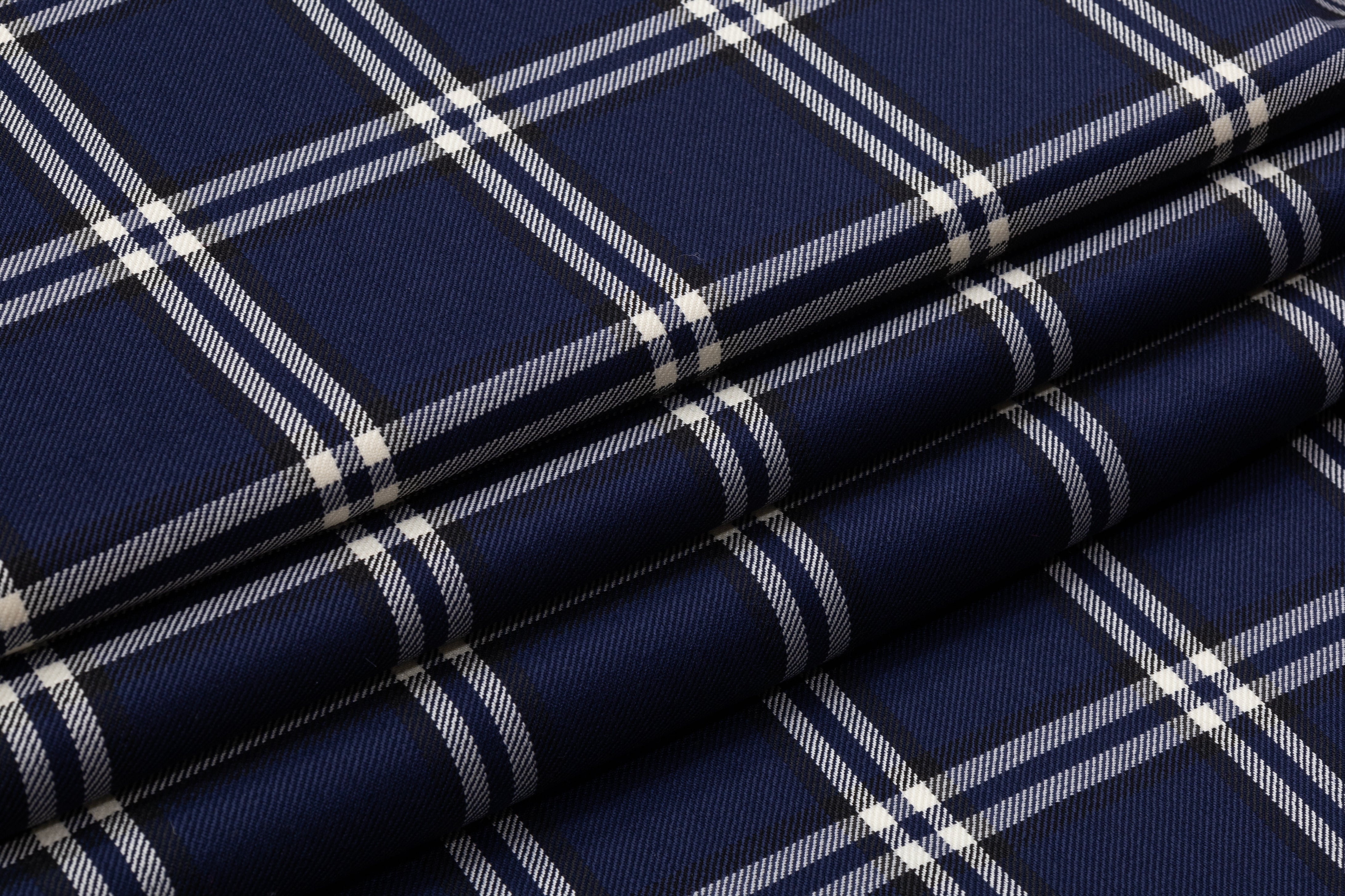 Tartan Italian Wool Suiting - Navy / White