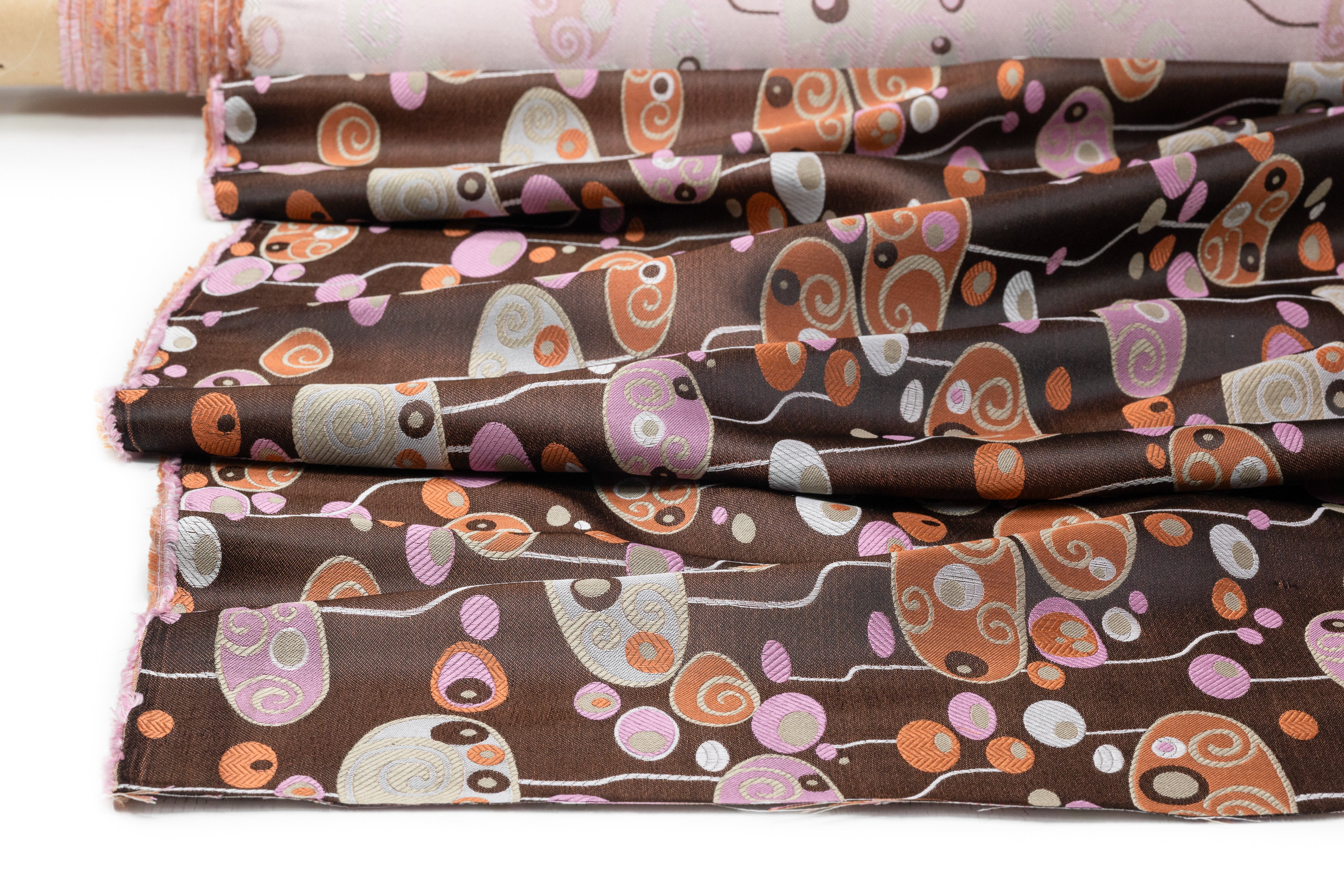 Abstract Italian Silk Jacquard - Brown / Pink / Terracotta