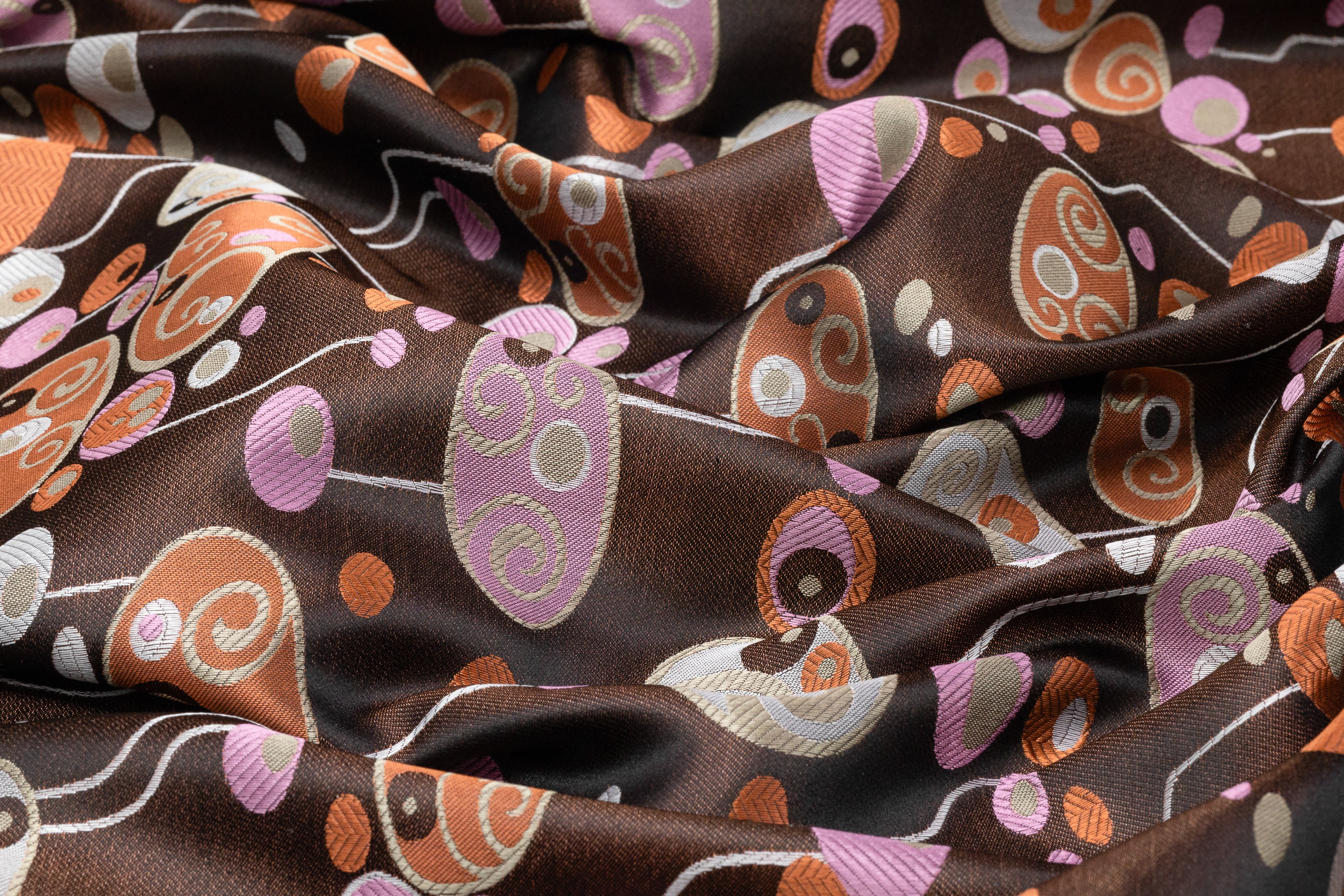 Abstract Italian Silk Jacquard - Brown / Pink / Terracotta
