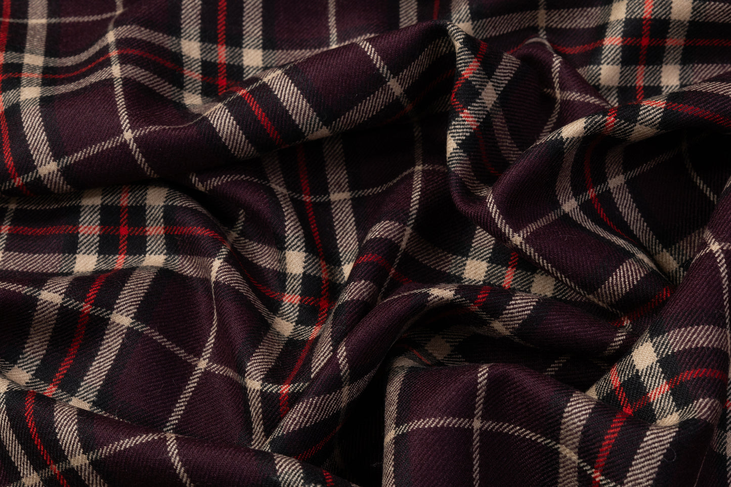 Tartan Italian Wool Suiting - Purple / Khaki / Red