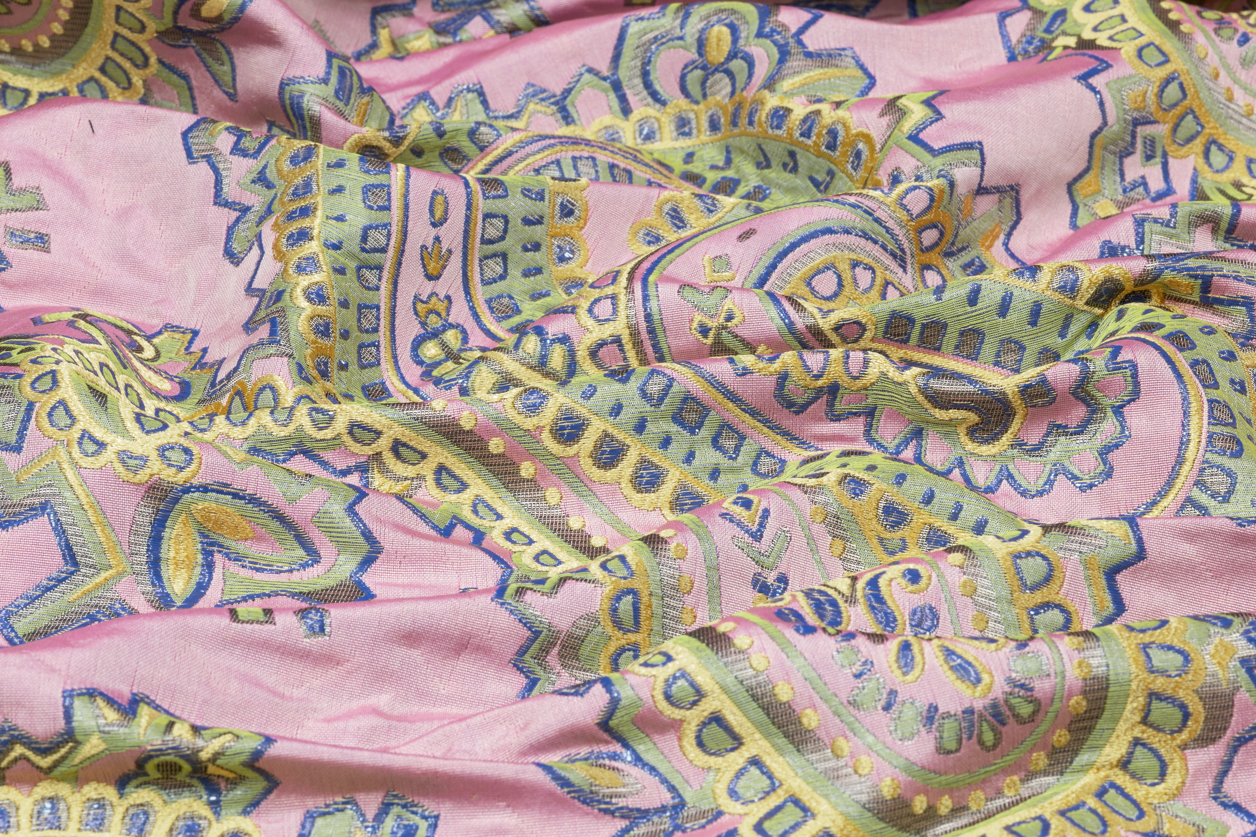 Paisley Italian Silk Blend Brocade - Pink / Gold / Sage