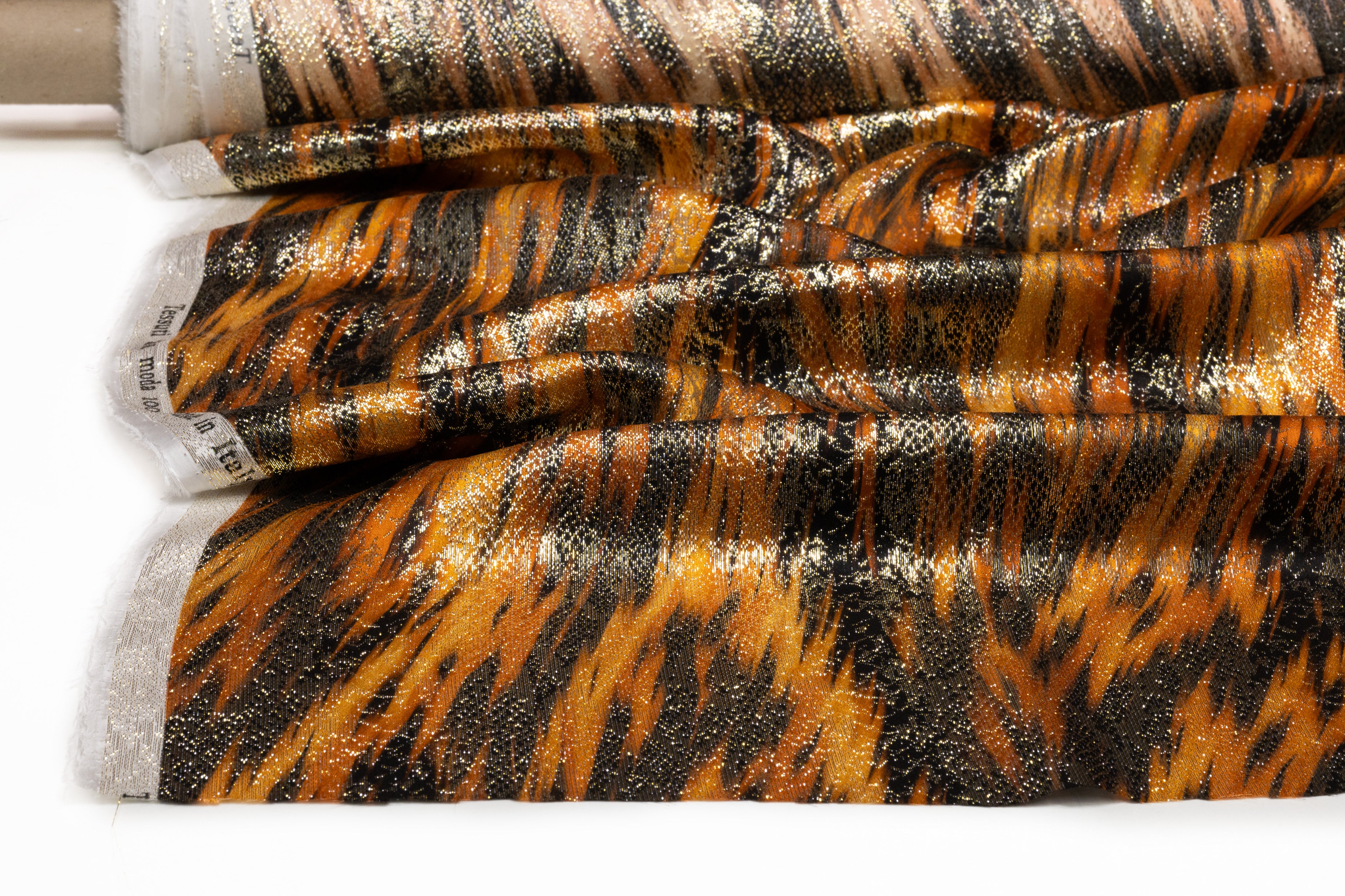 Italian Silk Jacquard Lamé - Burnt Orange / Gold / Black