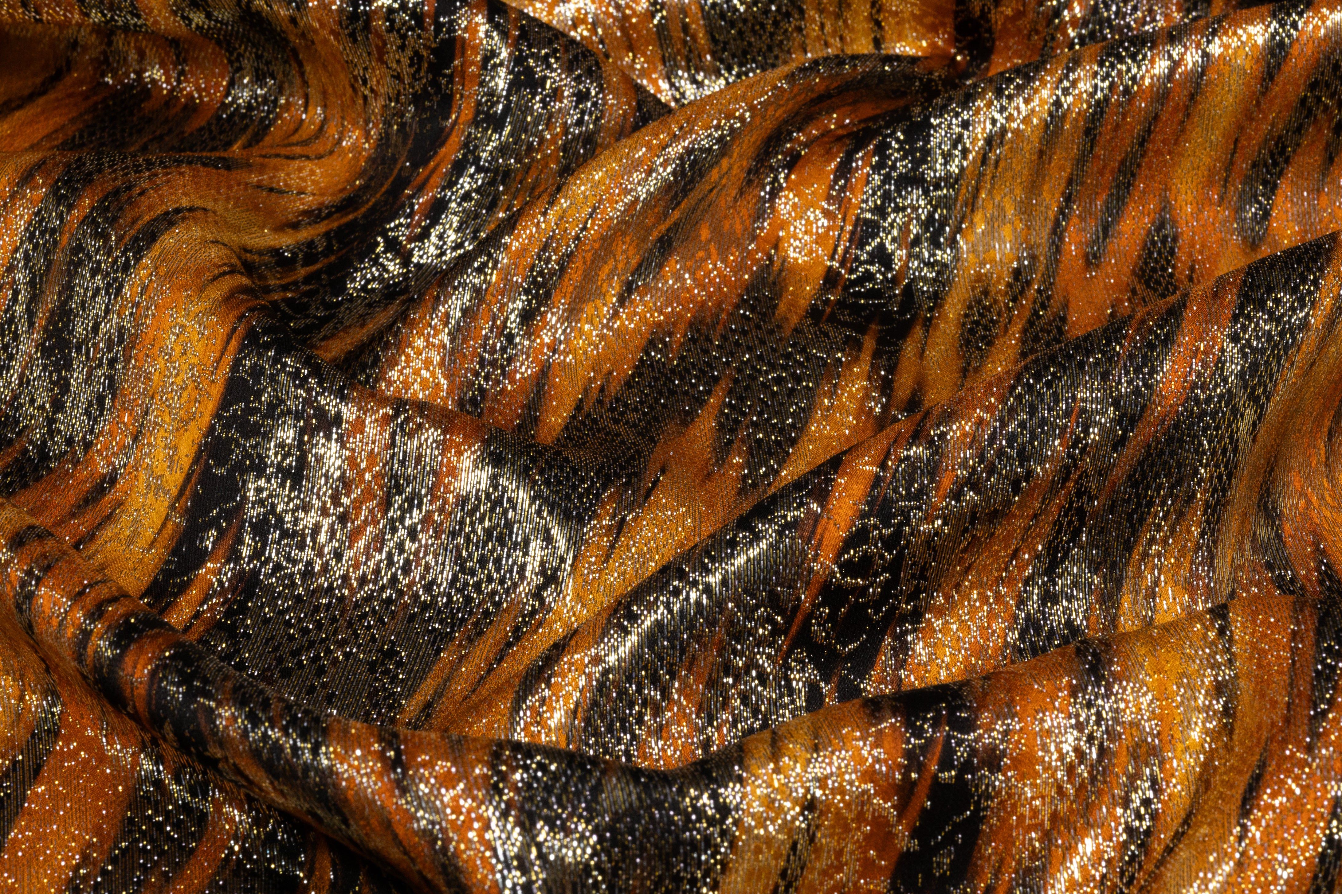 Italian Silk Jacquard Lamé - Burnt Orange / Gold / Black