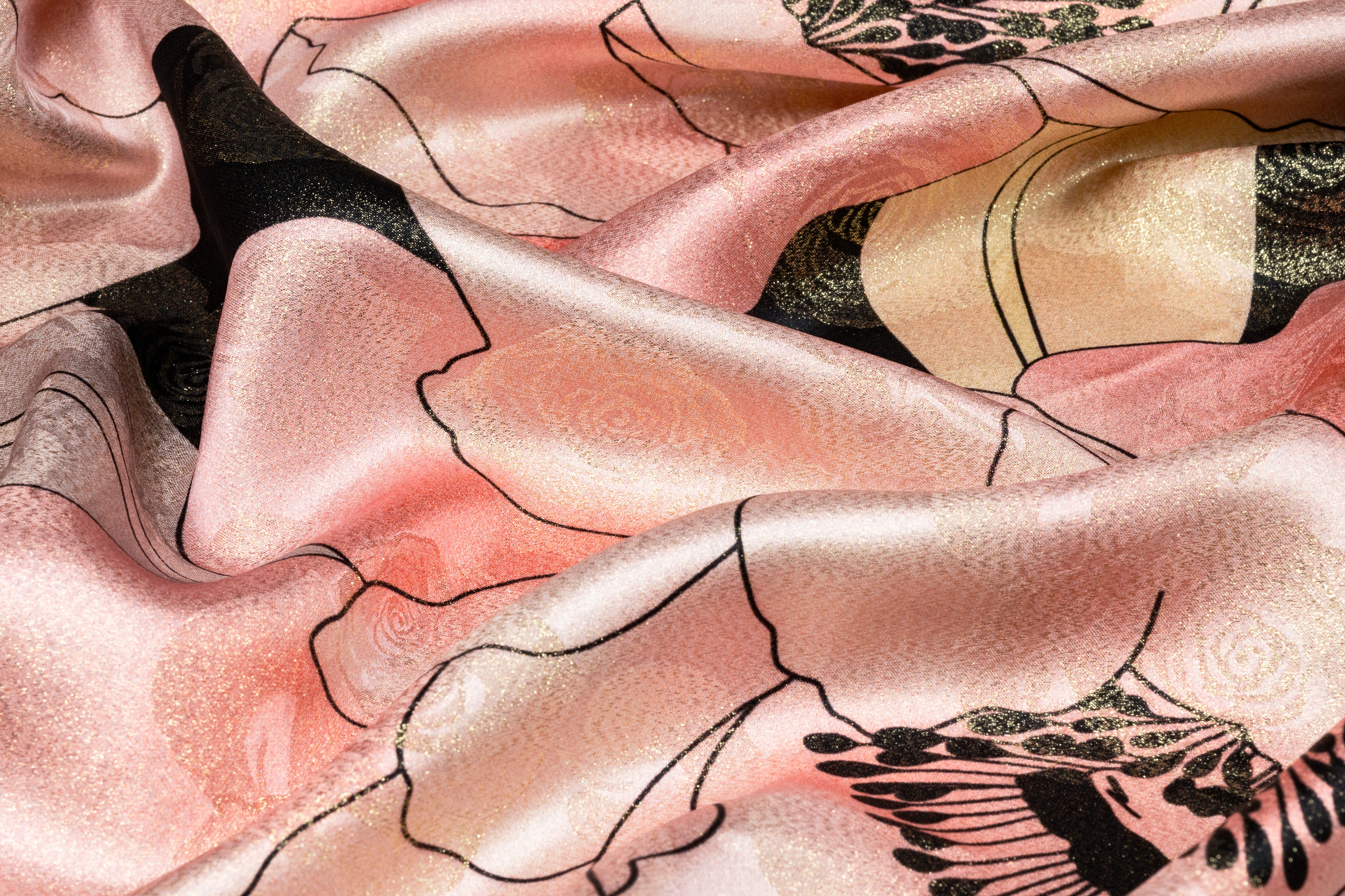 Floral Italian Silk Jacquard Lamé - Blush / Gold / Green