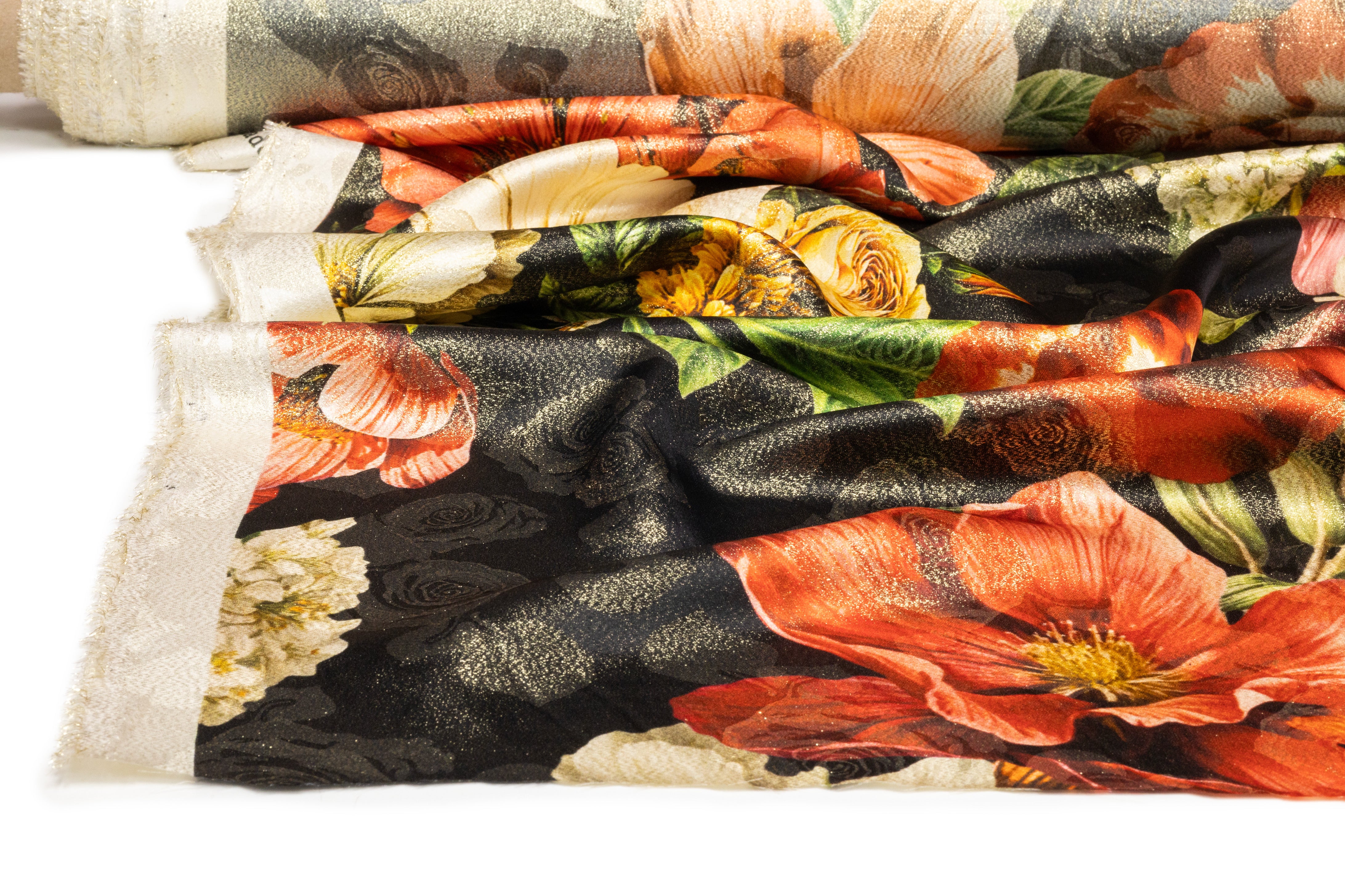 Floral Italian Silk Jacquard Lamé - Red / Pink / Gold