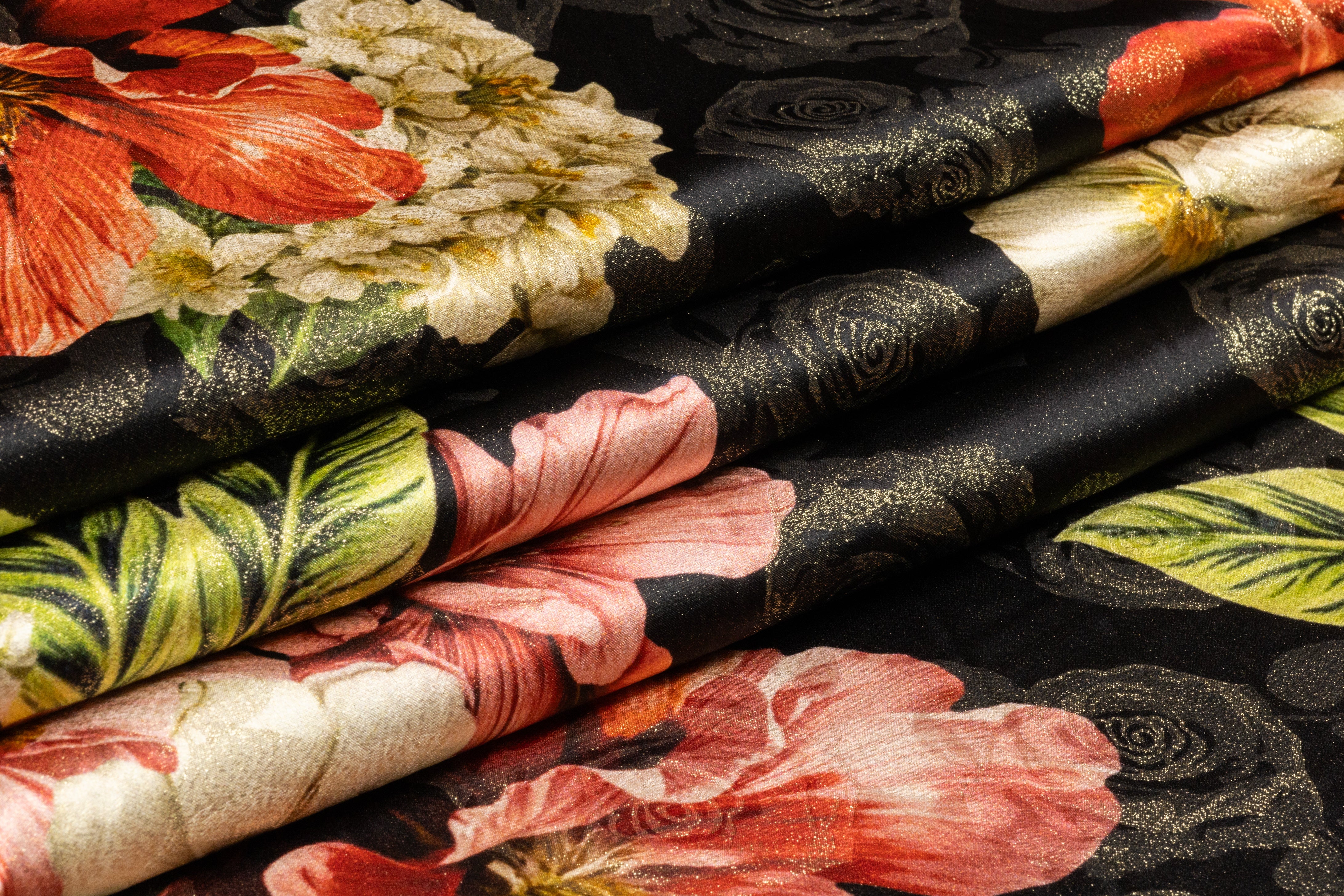 Floral Italian Silk Jacquard Lamé - Red / Pink / Gold