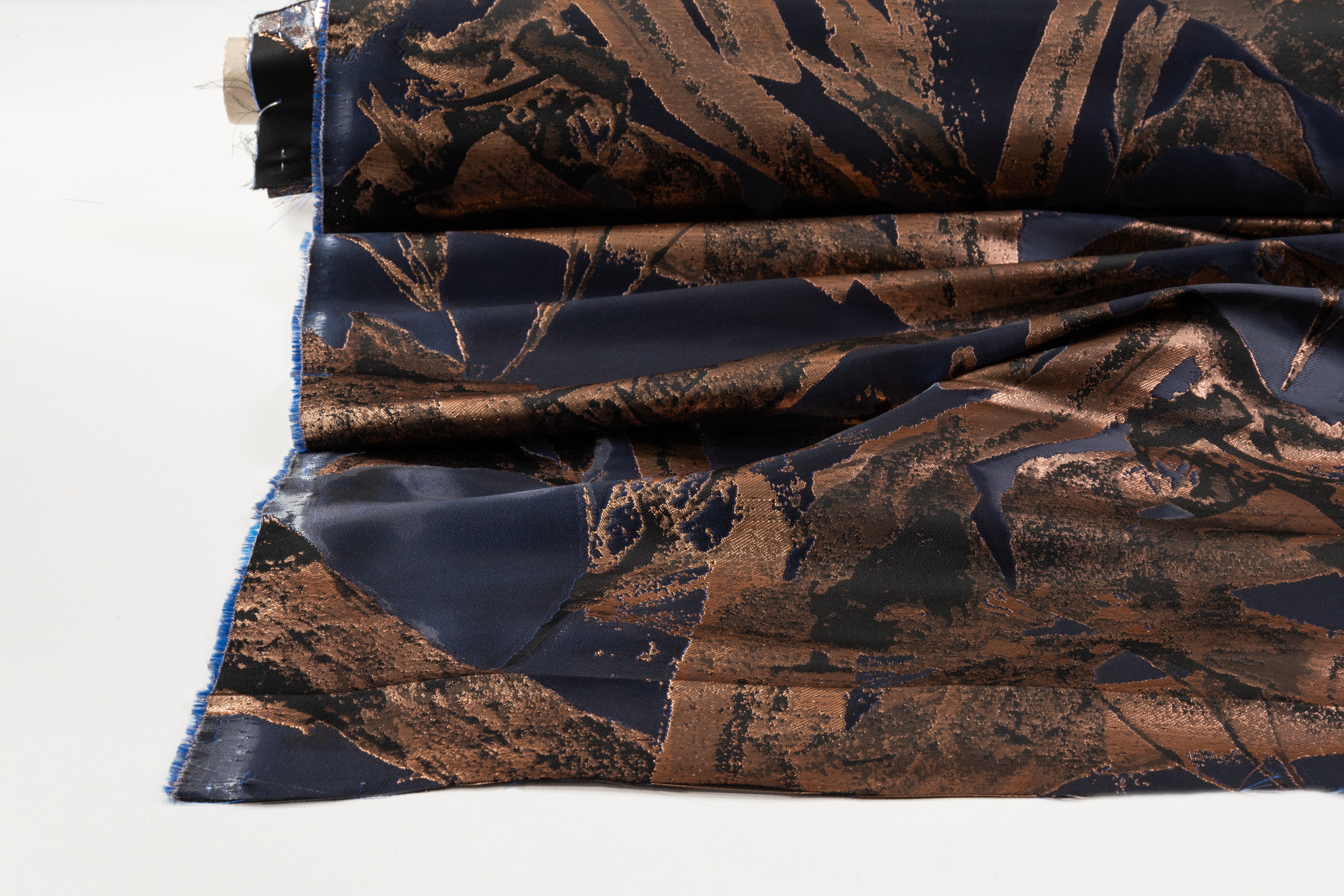 Abstract Italian Liquid Look Brocade - Blue / Bronze / Black