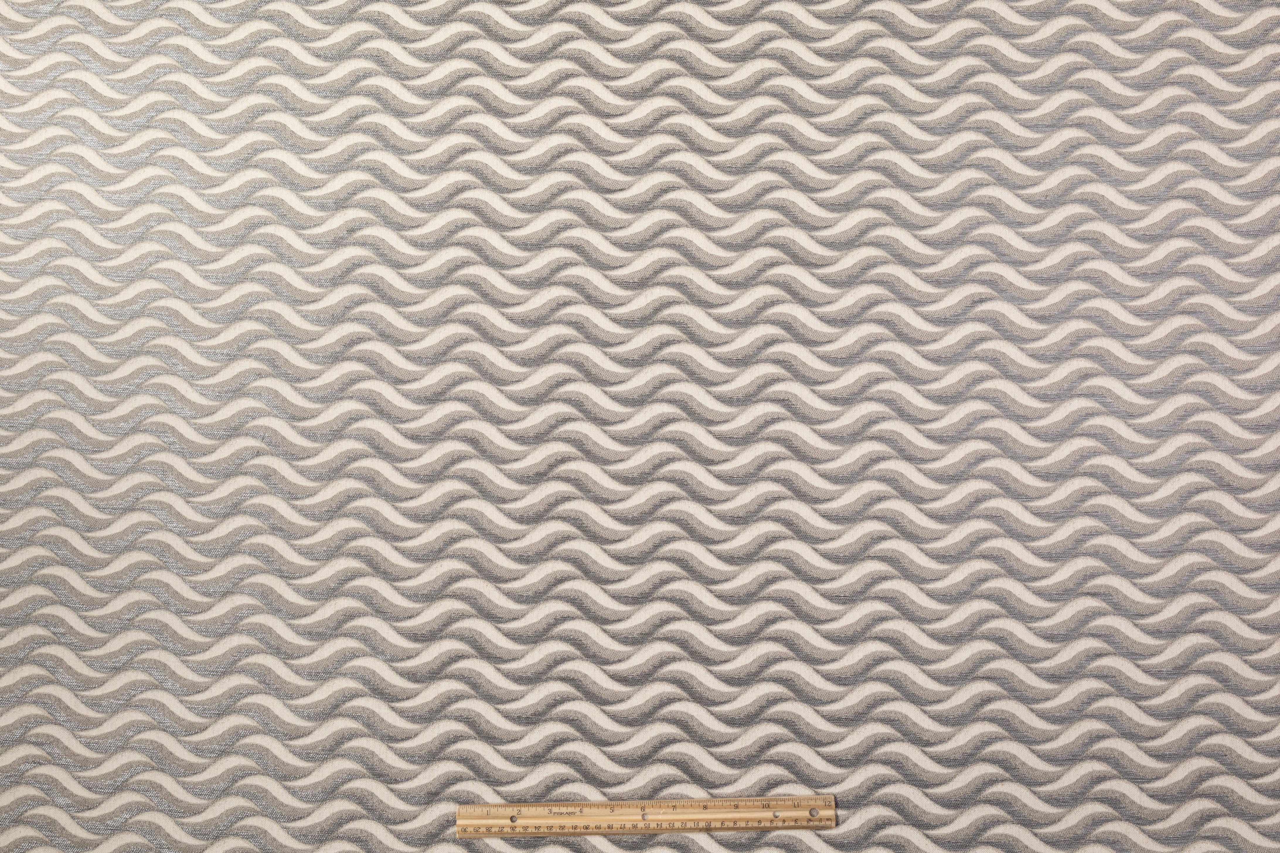 Wavy Italian Cotton Nylon Brocade - Gray / Taupe