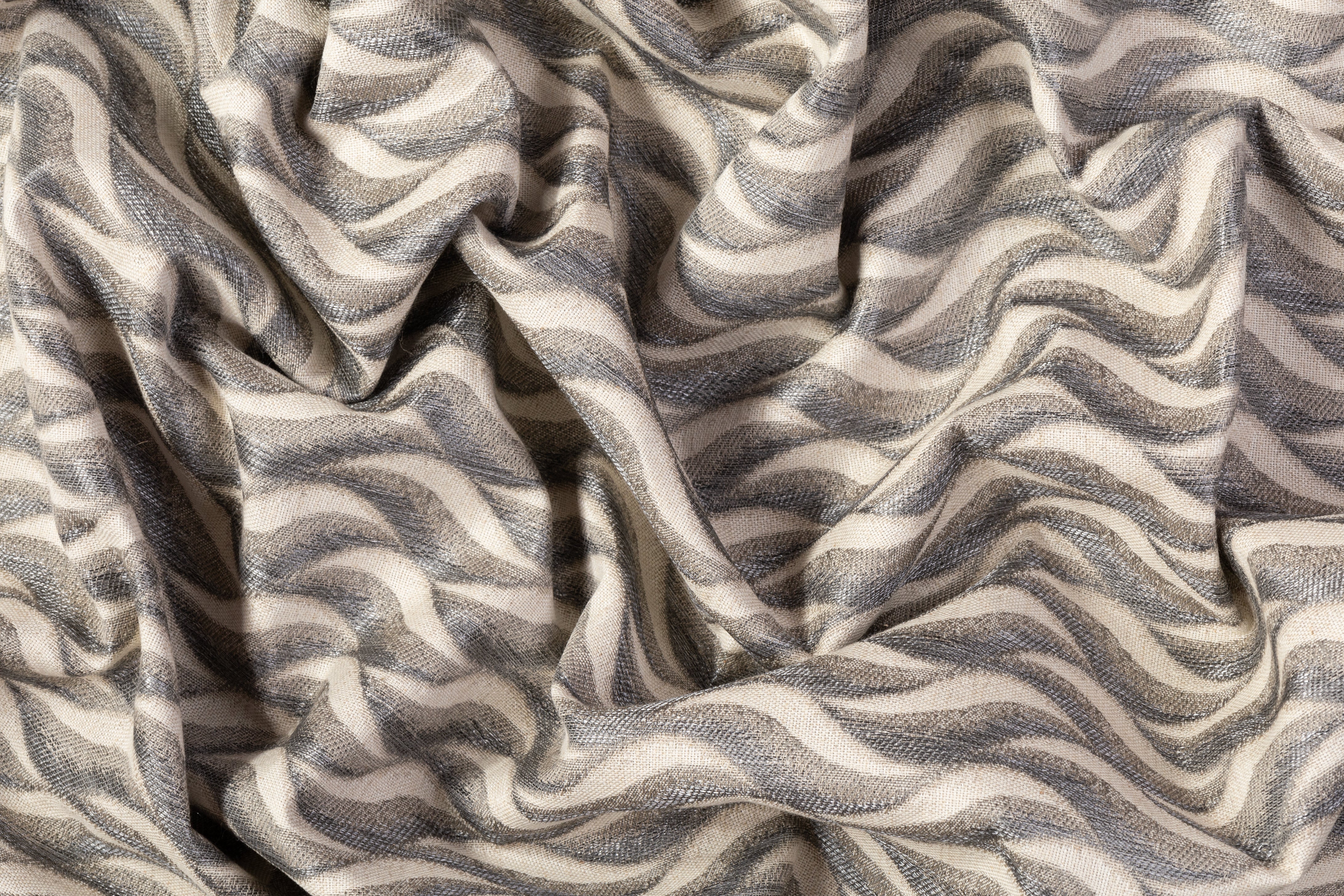 Wavy Italian Cotton Nylon Brocade - Gray / Taupe
