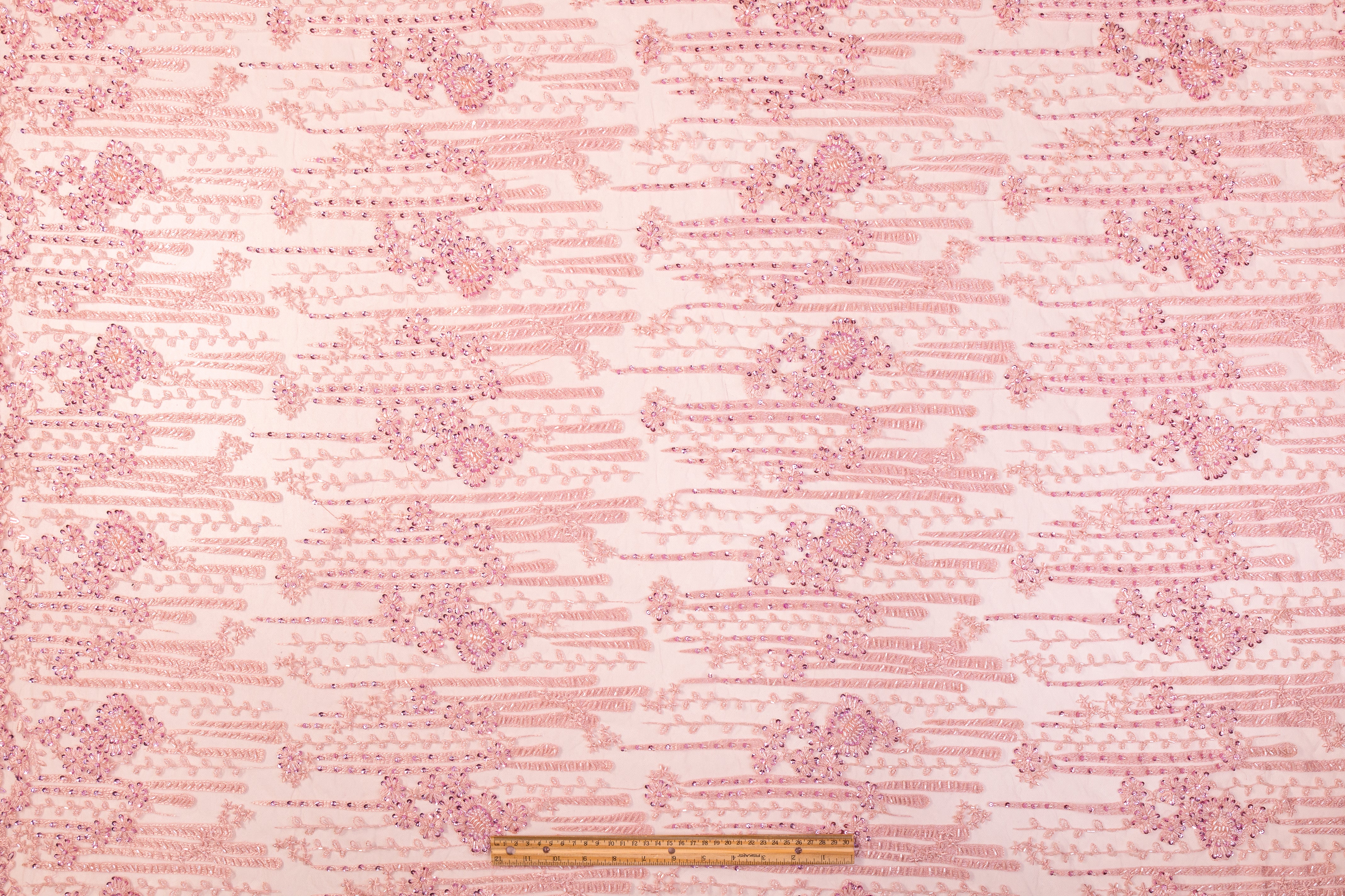 Floral Beaded and Embroidered Tulle - Pink