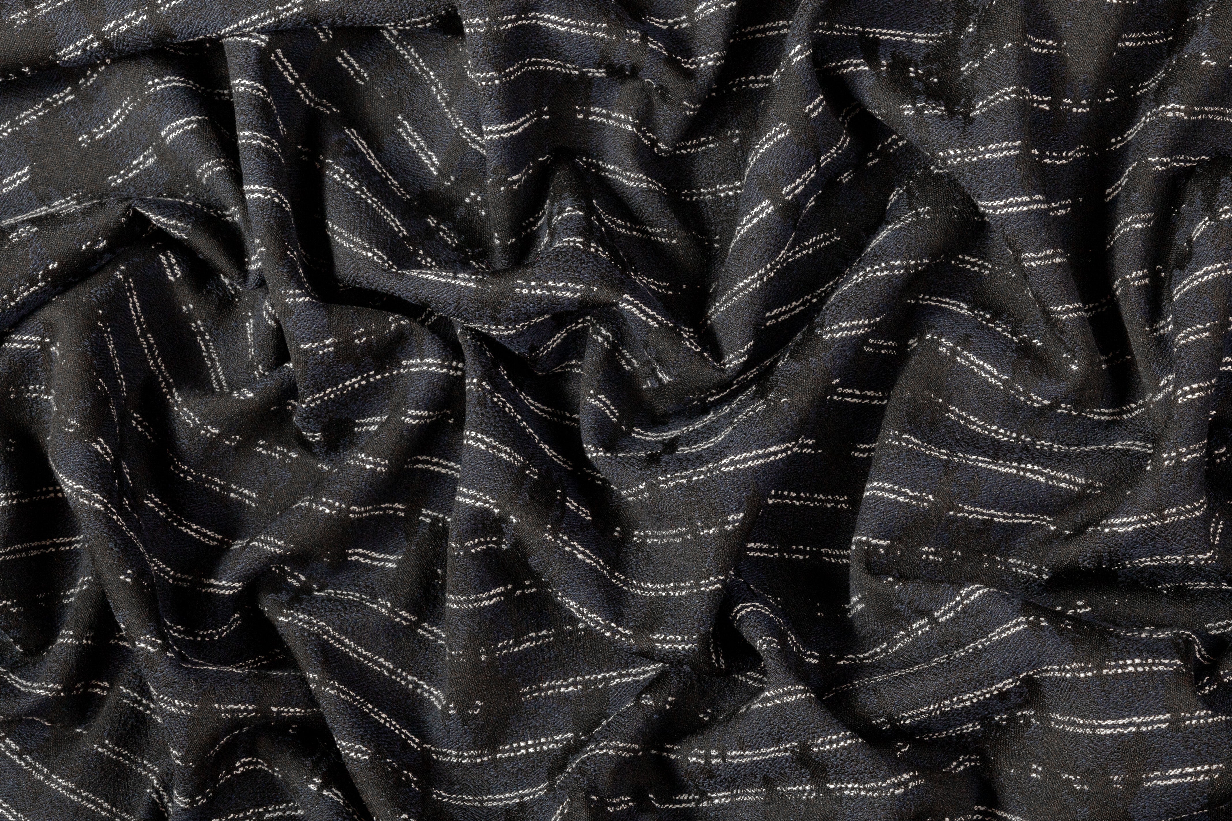 Armani - Abstract Italian Cotton Nylon Brocade - Blue / Black