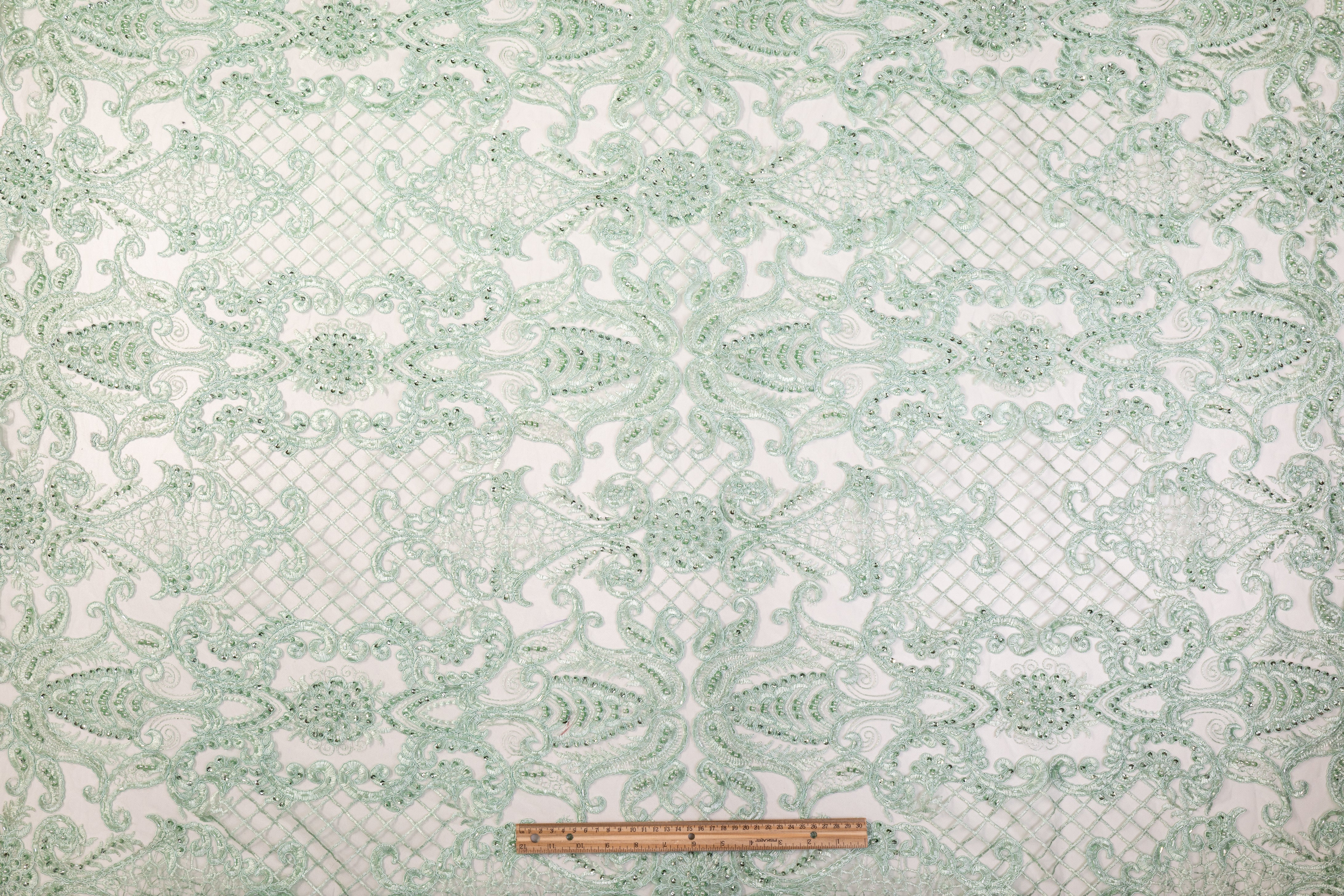 Beaded and Embroidered Tulle - Mint Green