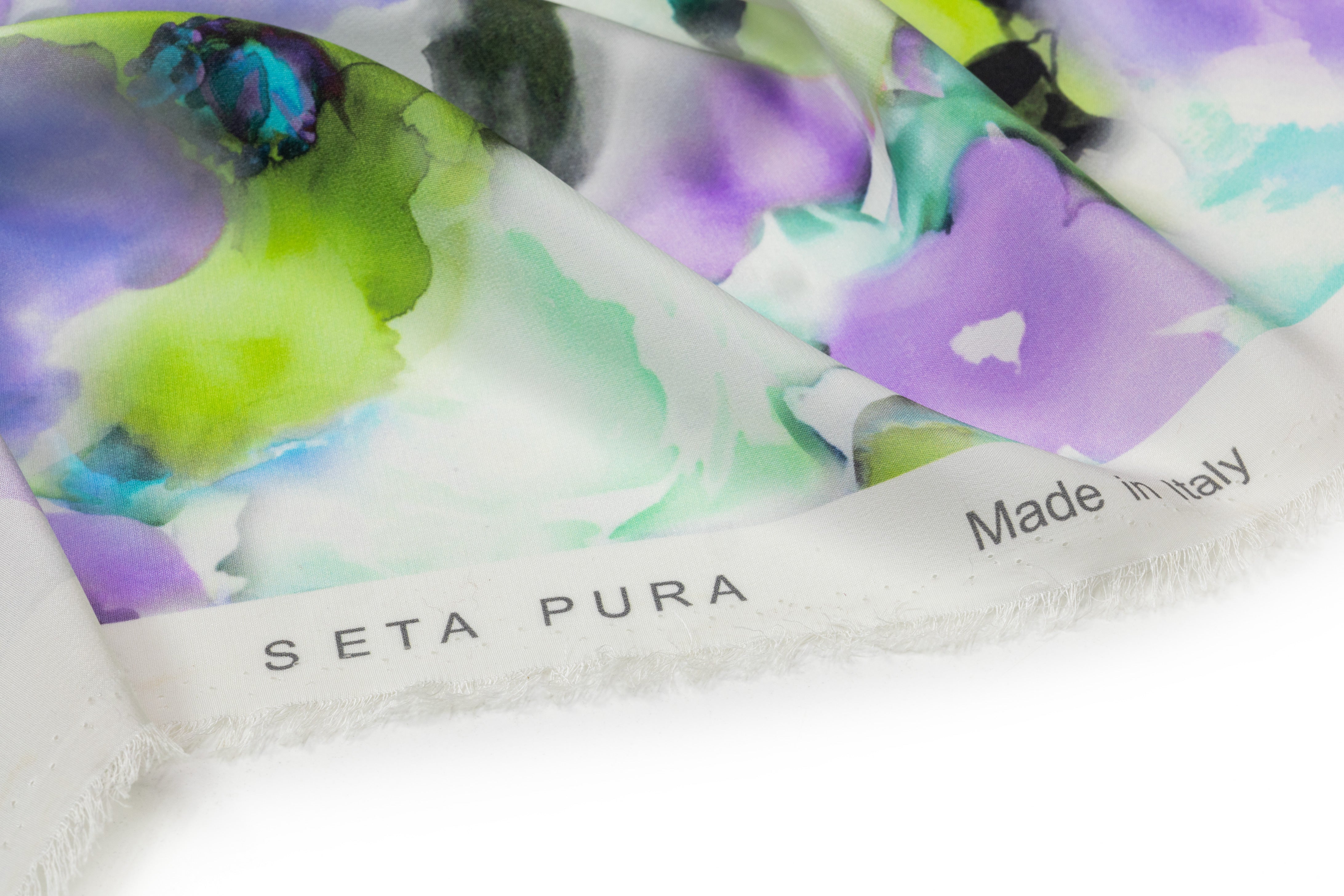 Floral Italian Silk Crepe de Chine - Green / Purple