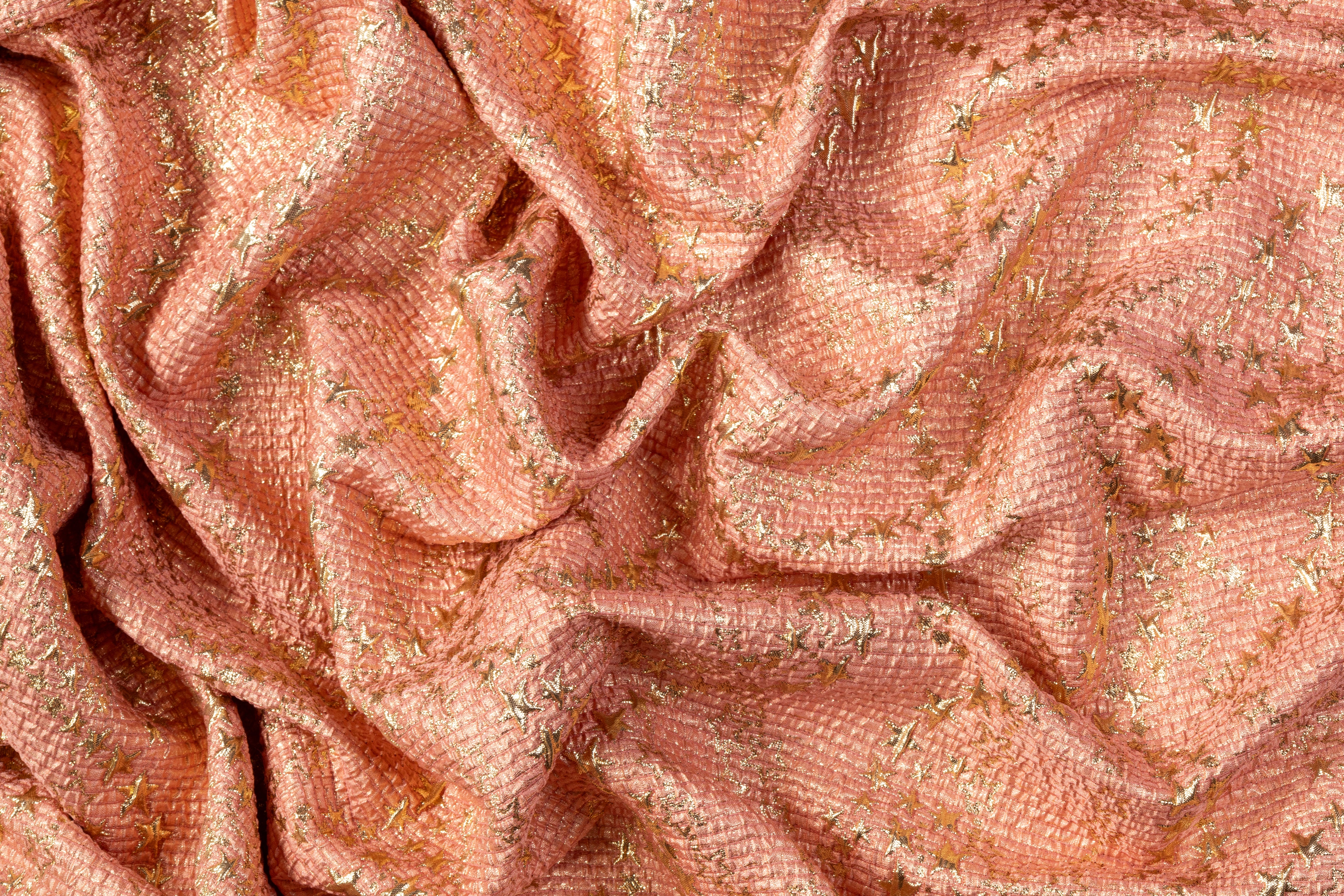 Textured Metallic Wool Blend Brocade - Peach / Gold