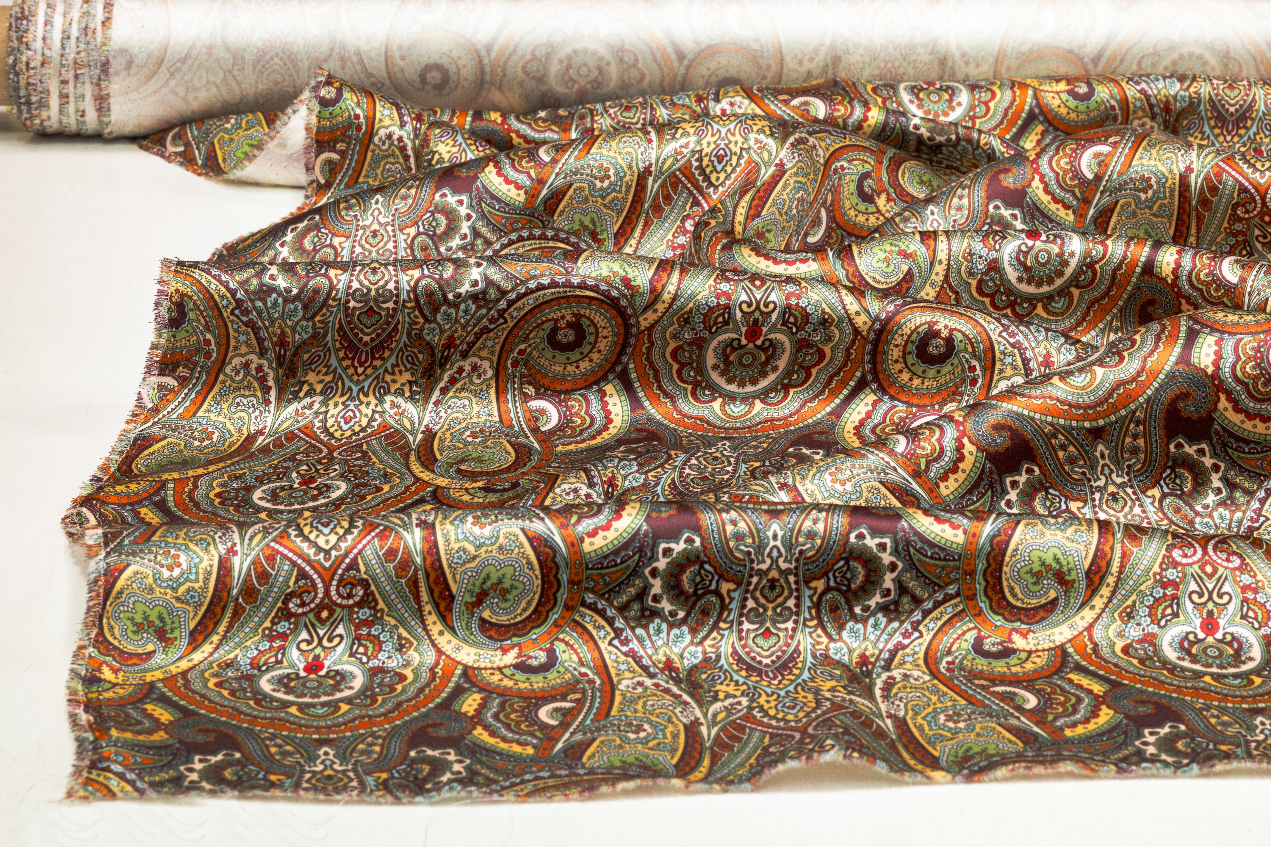 Paisley Italian Double Satin Silk Charmeuse - Rust / Burgundy