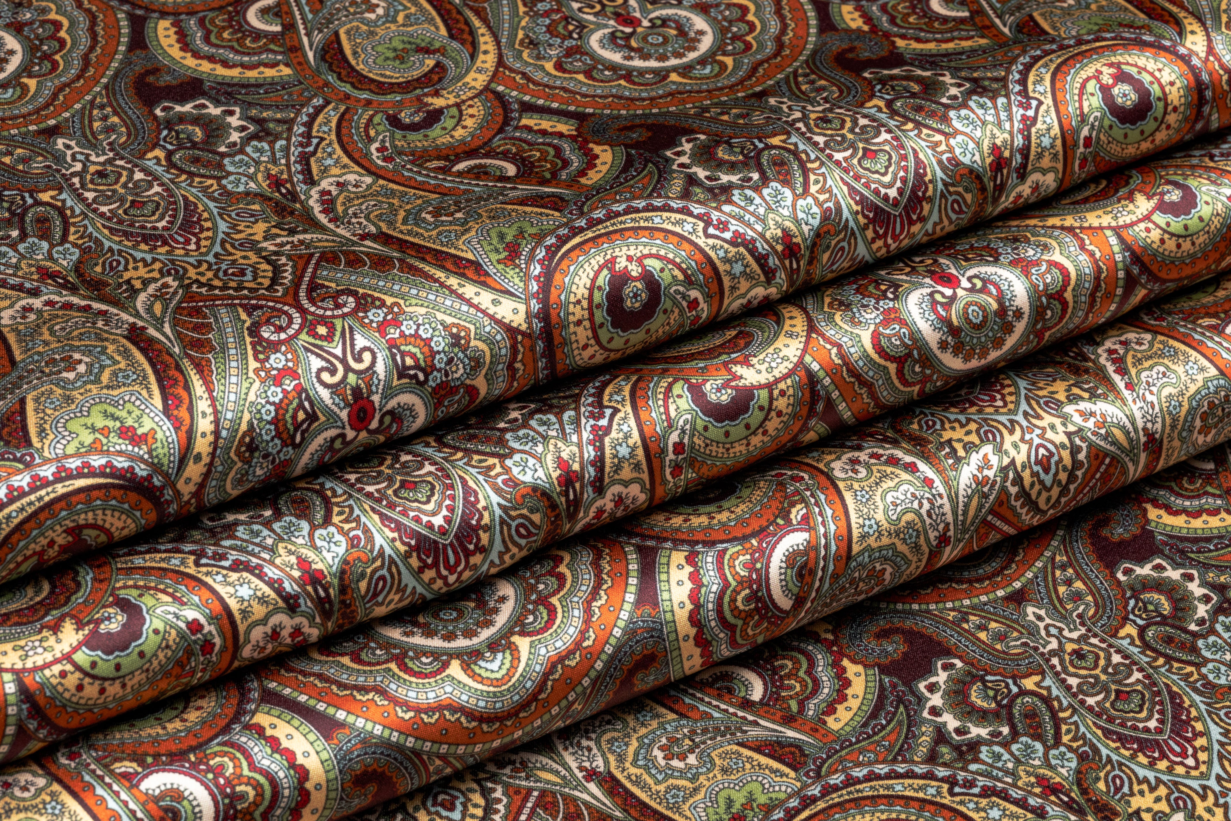 Paisley Italian Double Satin Silk Charmeuse - Rust / Burgundy