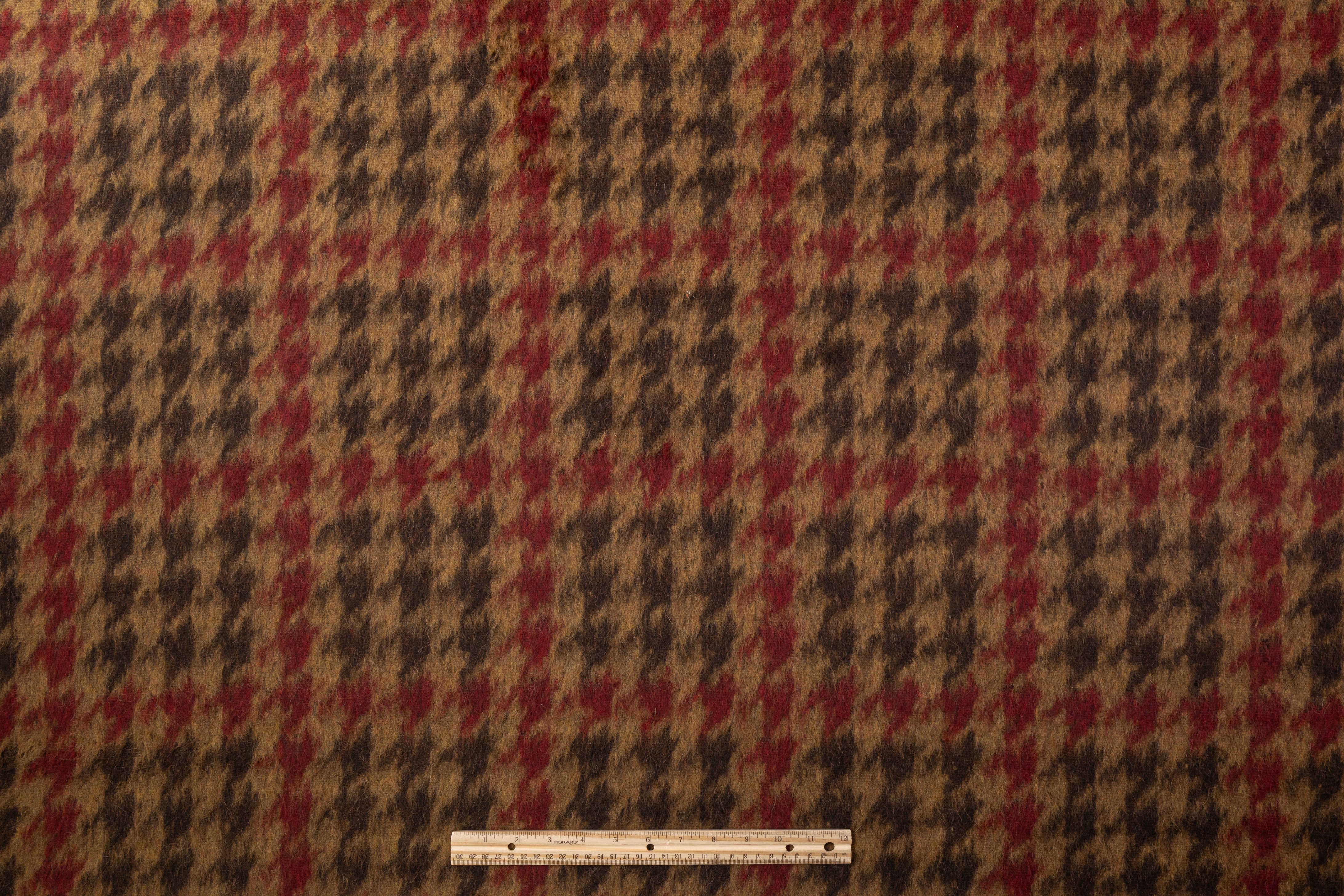 Houndstooth Italian Wool Nylon Coating - Brown / Burgundy