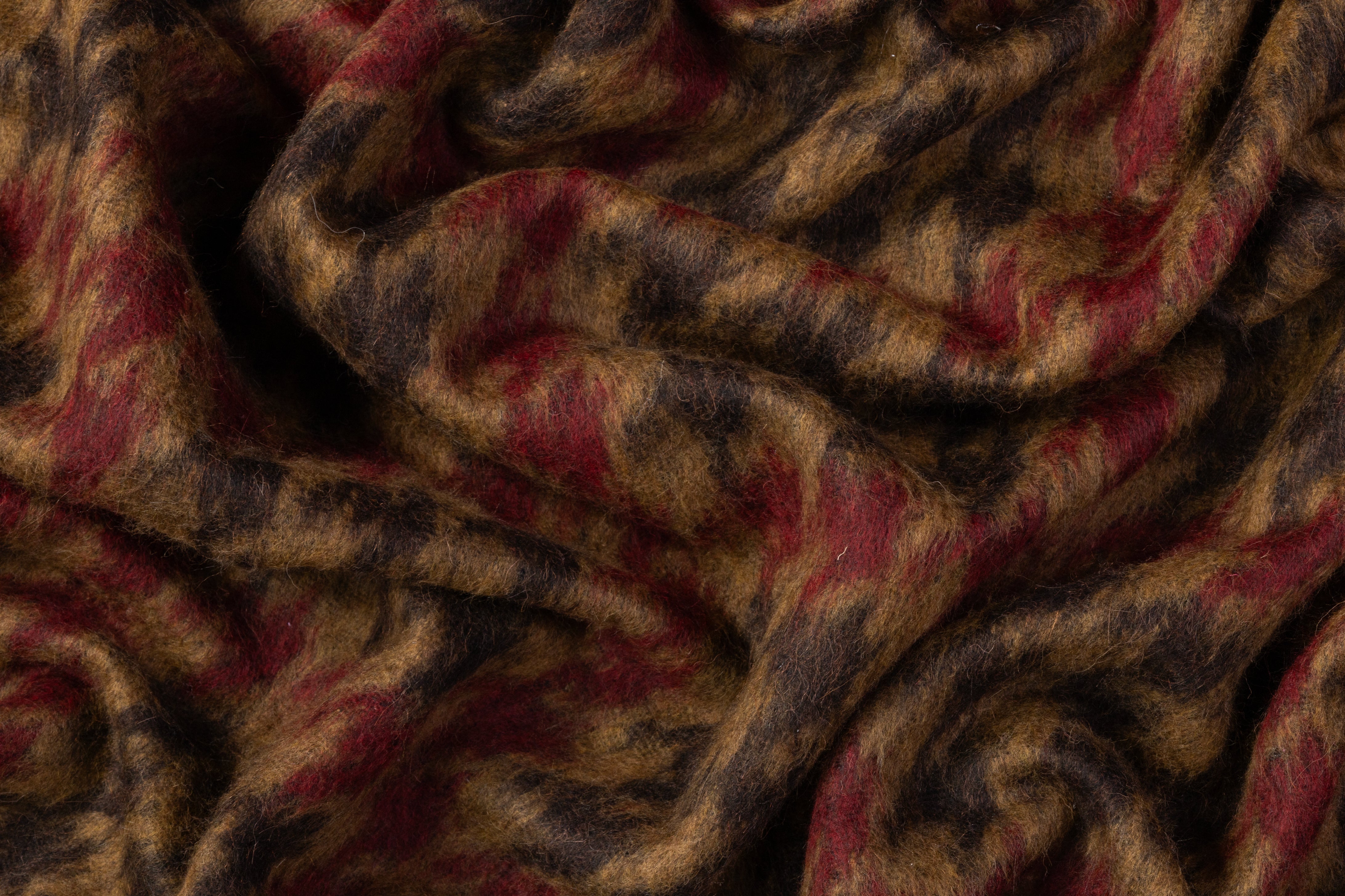 Houndstooth Italian Wool Nylon Coating - Brown / Burgundy