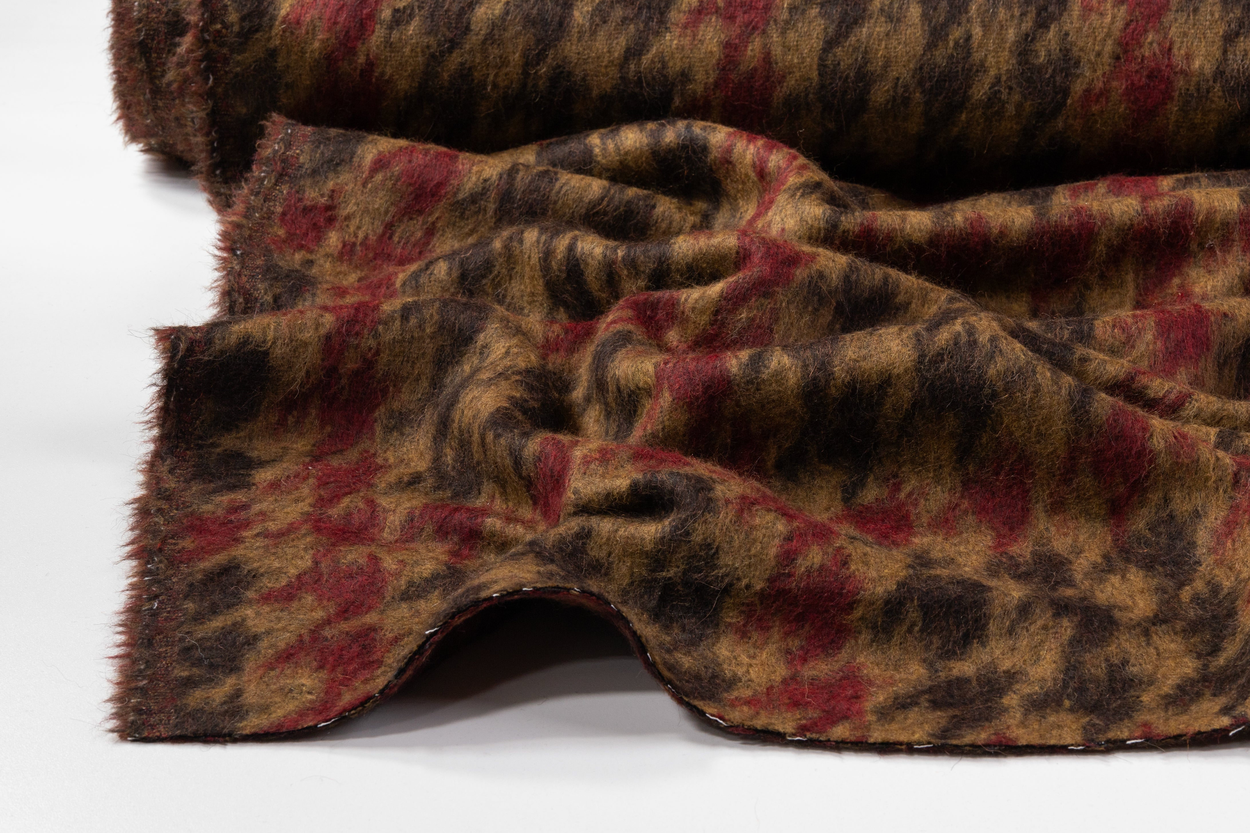 Houndstooth Italian Wool Nylon Coating - Brown / Burgundy