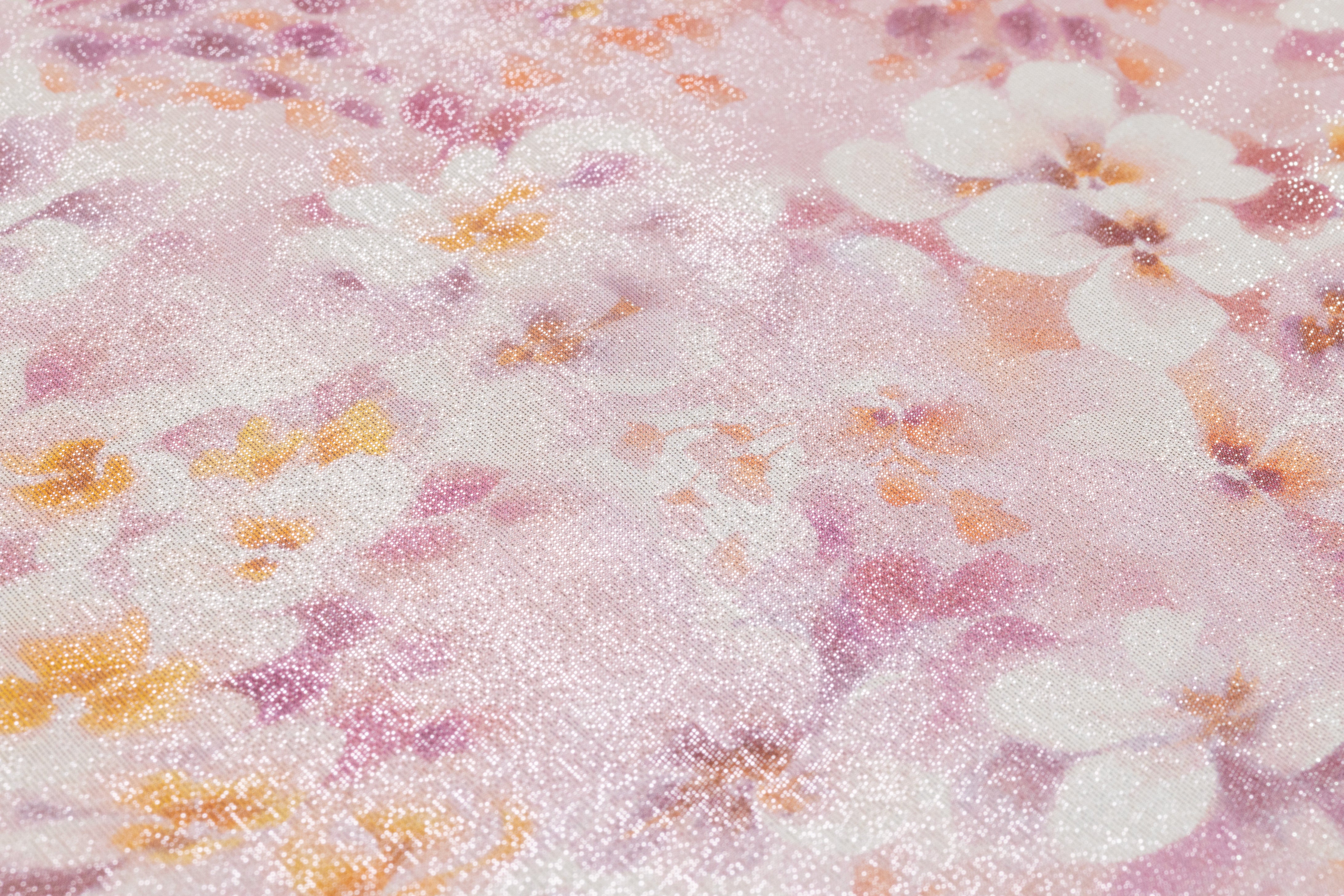 Floral Metallic Silk Chiffon Lamé - Blush / Orange