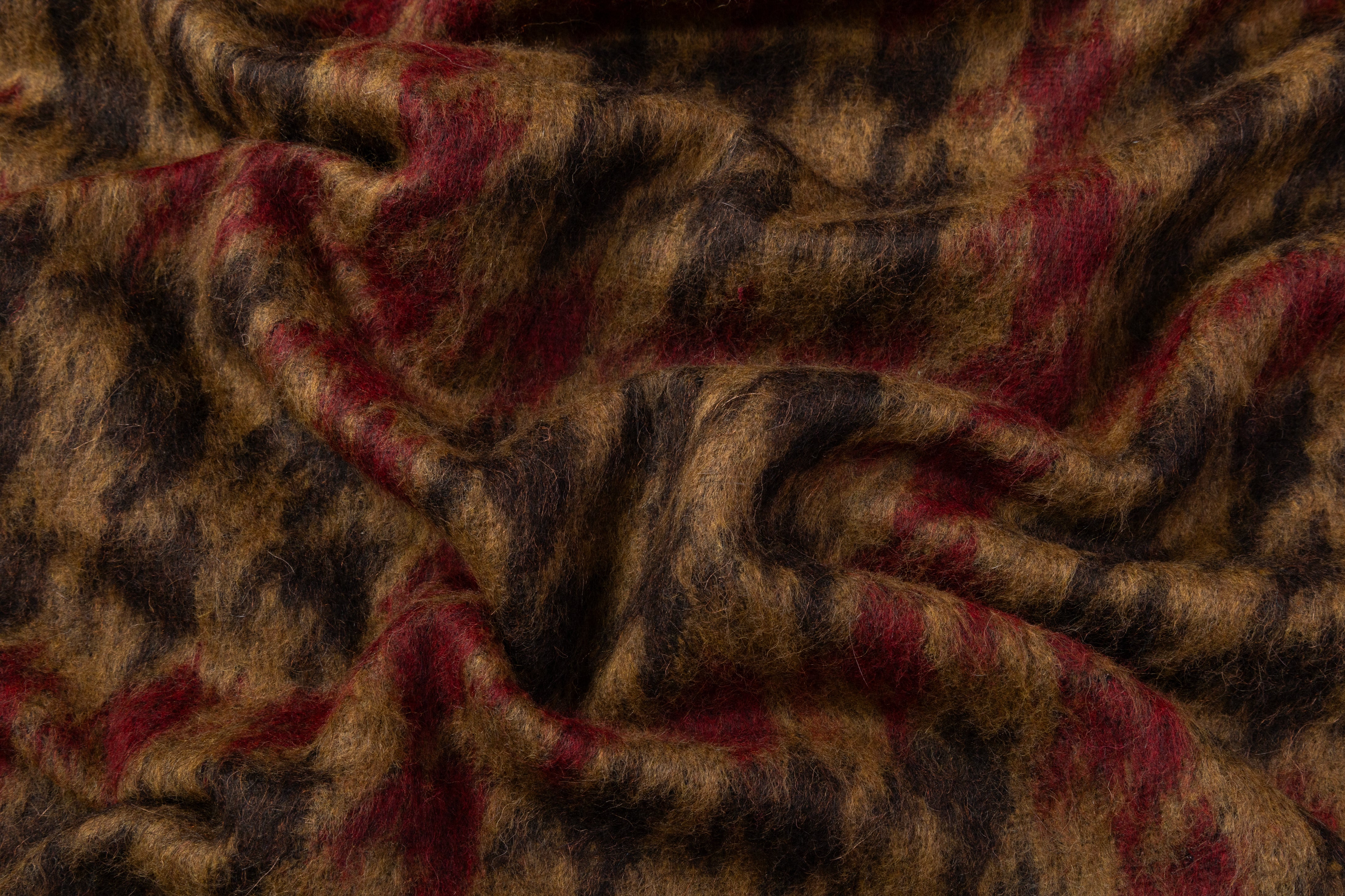 Houndstooth Italian Wool Nylon Coating - Brown / Burgundy