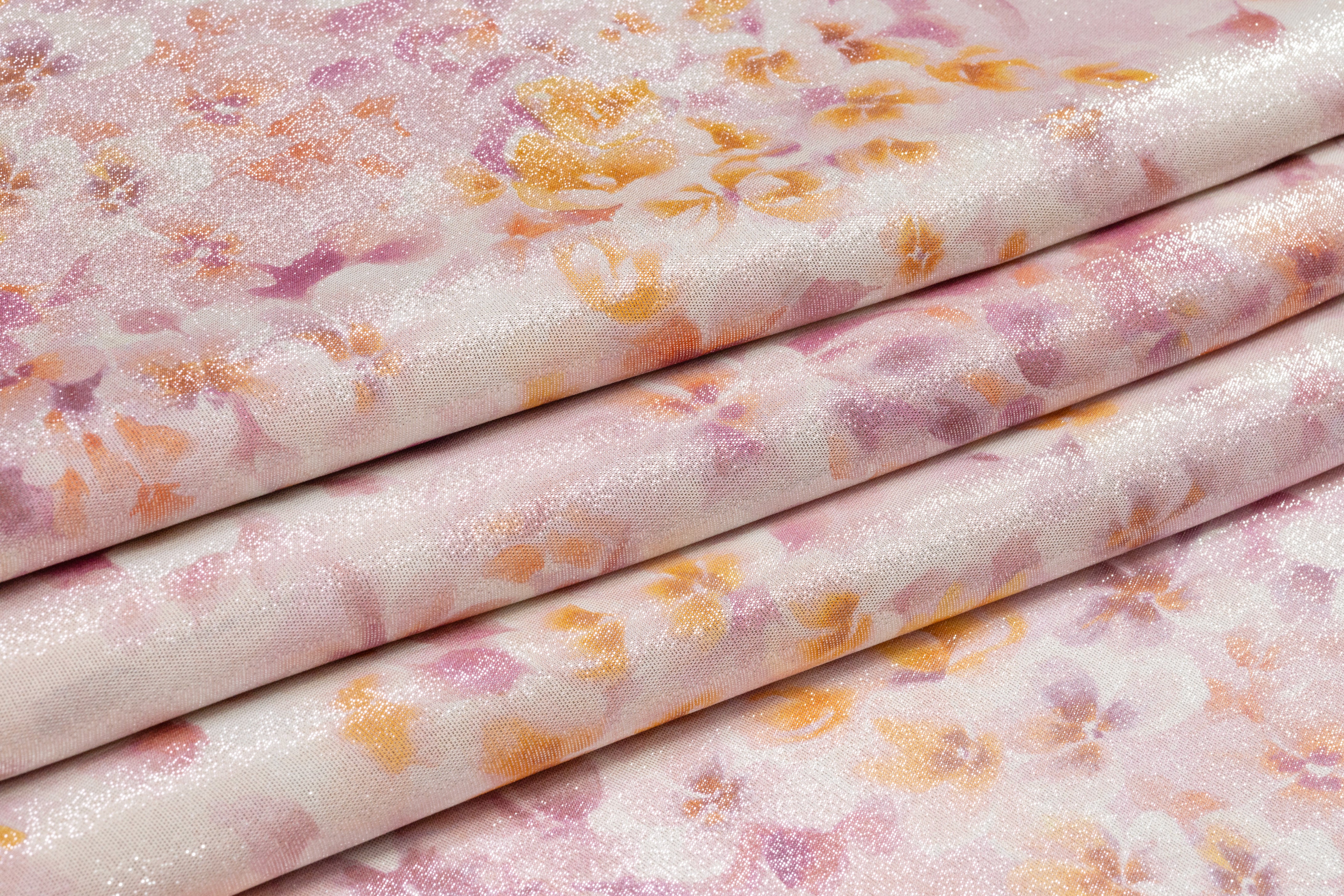 Floral Metallic Silk Chiffon Lamé - Blush / Orange