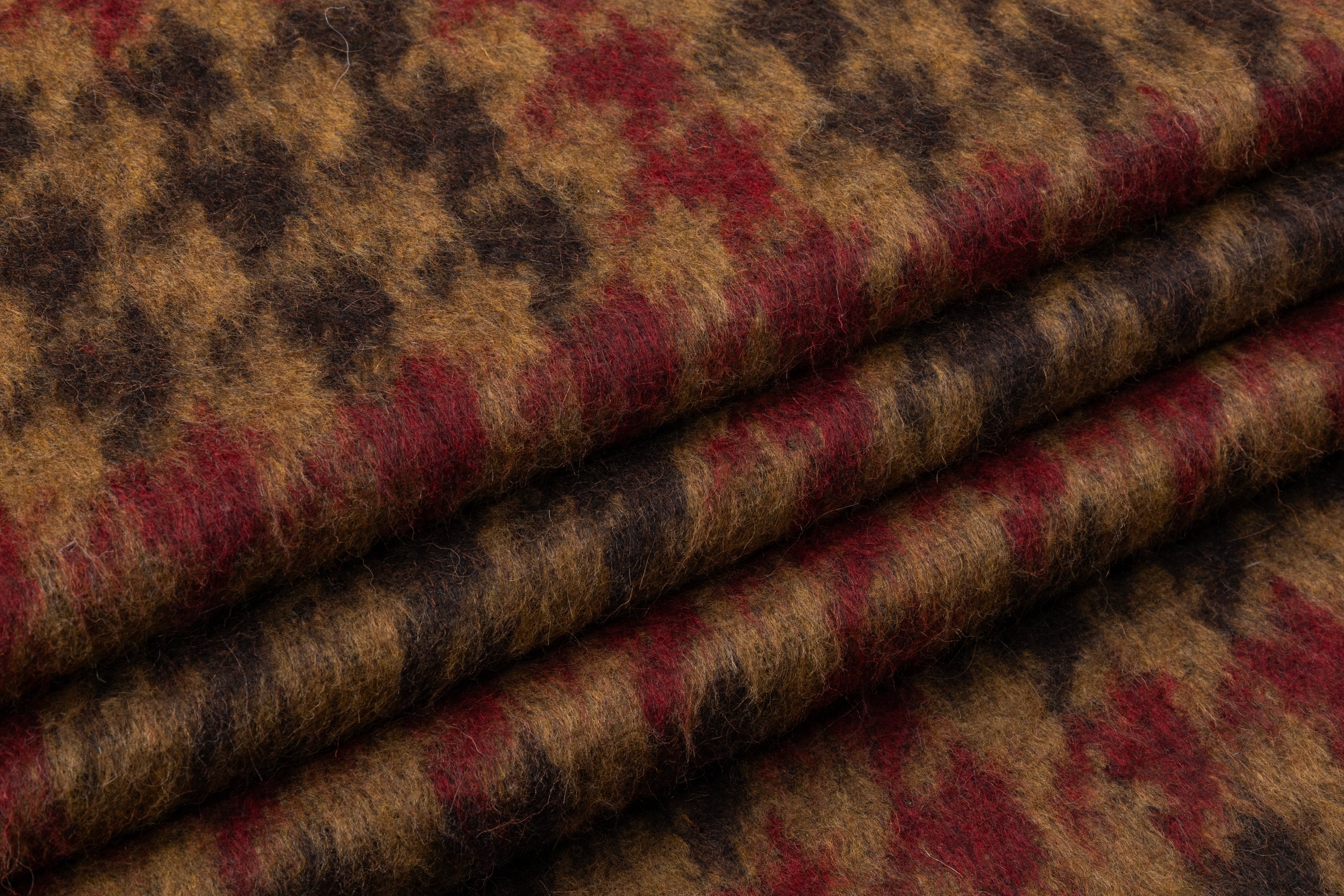 Houndstooth Italian Wool Nylon Coating - Brown / Burgundy